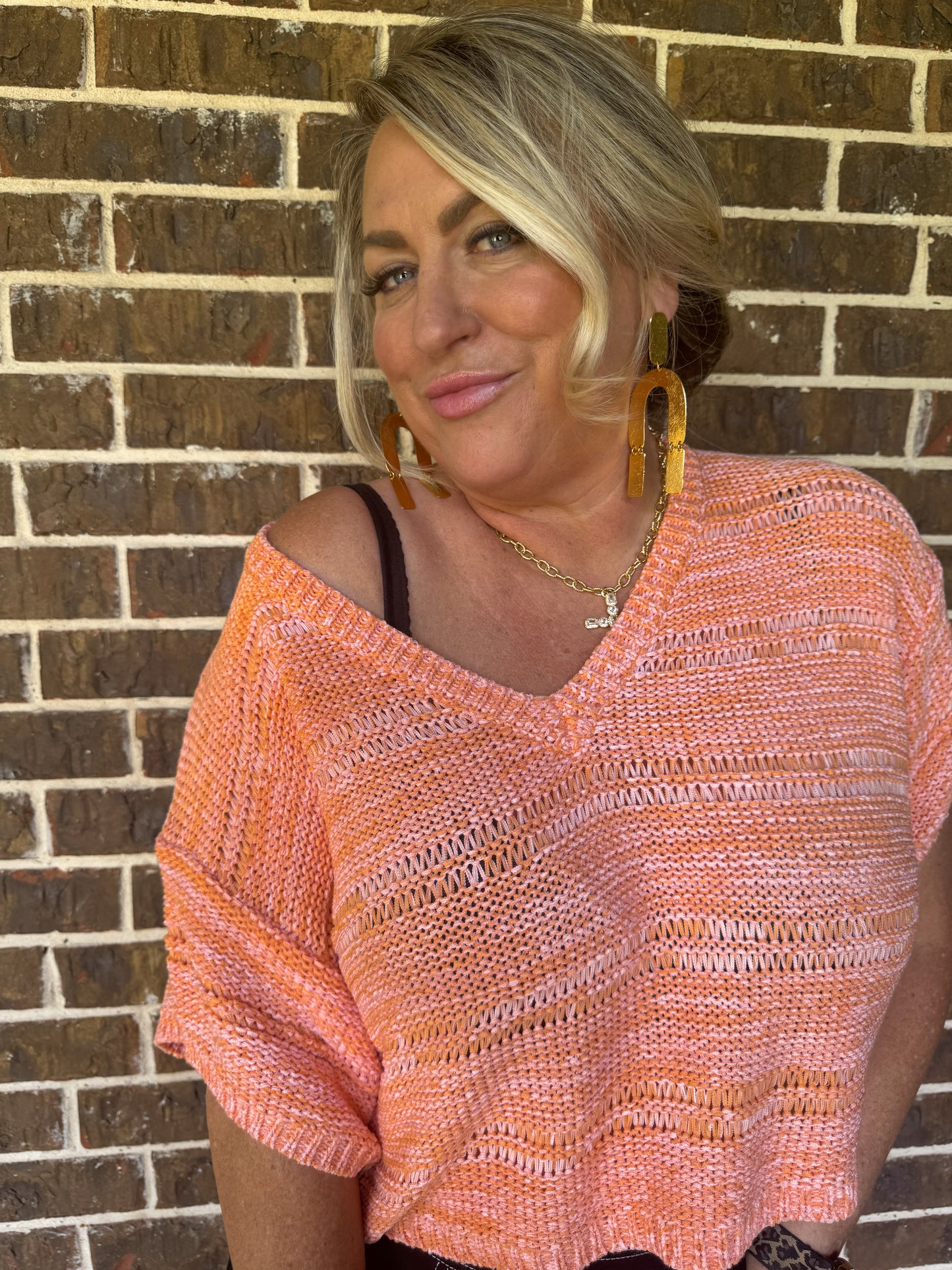 Sunset Orange Relaxed Knit Sweater