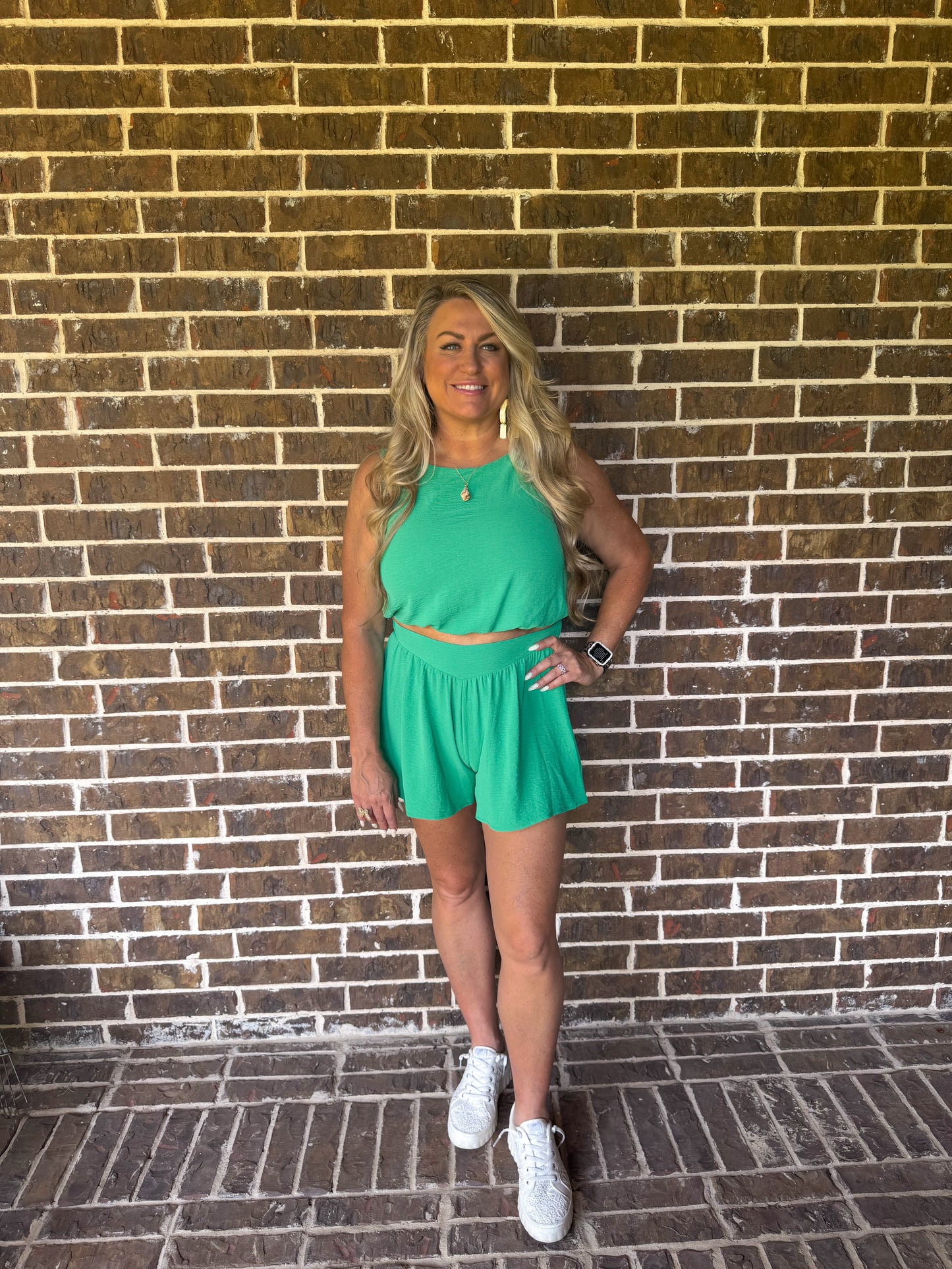 Kelly Green Two-Piece Shorts Set