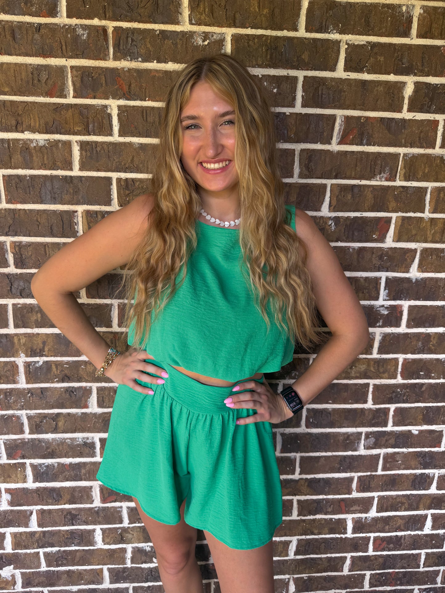 Kelly Green Two-Piece Shorts Set