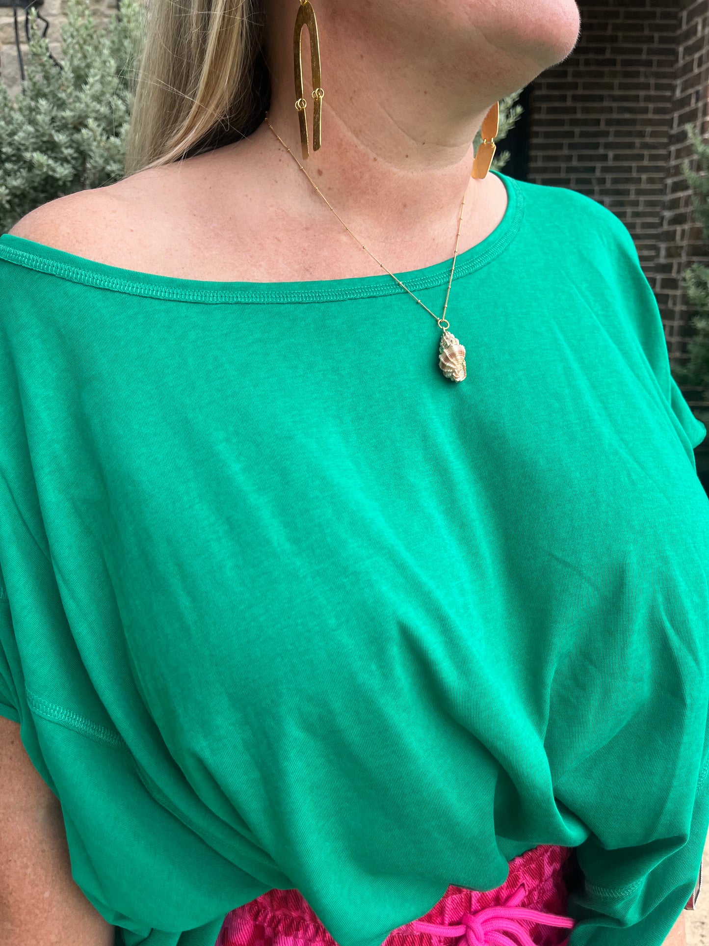 Emerald Off-Shoulder Flow Tee