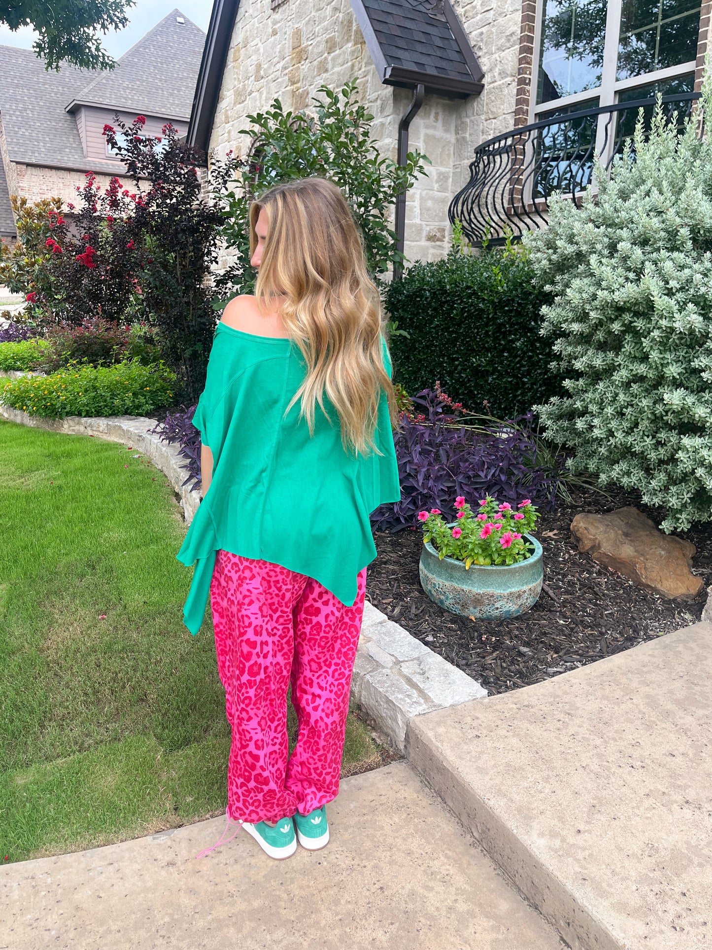 Emerald Off-Shoulder Flow Tee