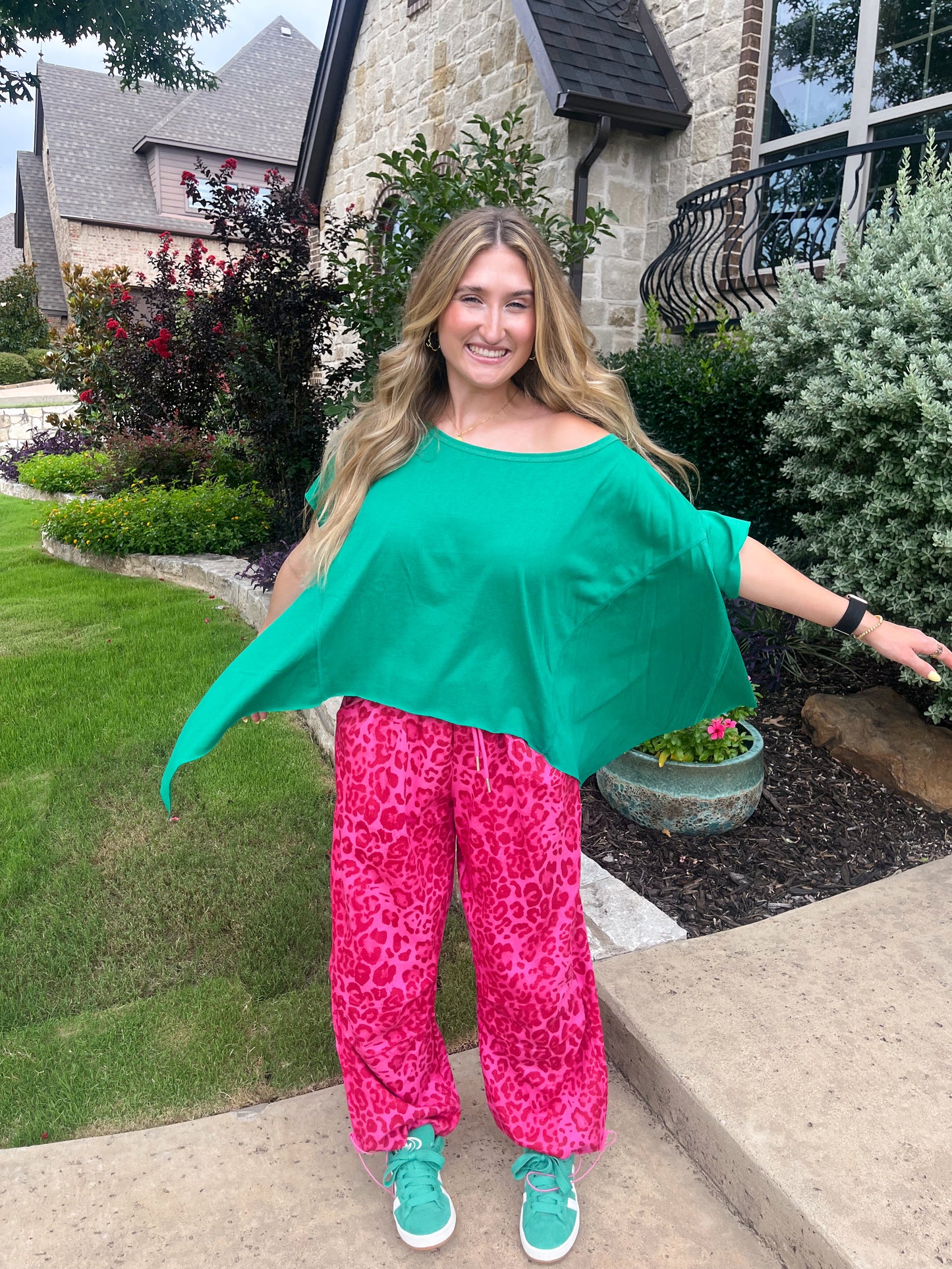 Emerald Off-Shoulder Flow Tee