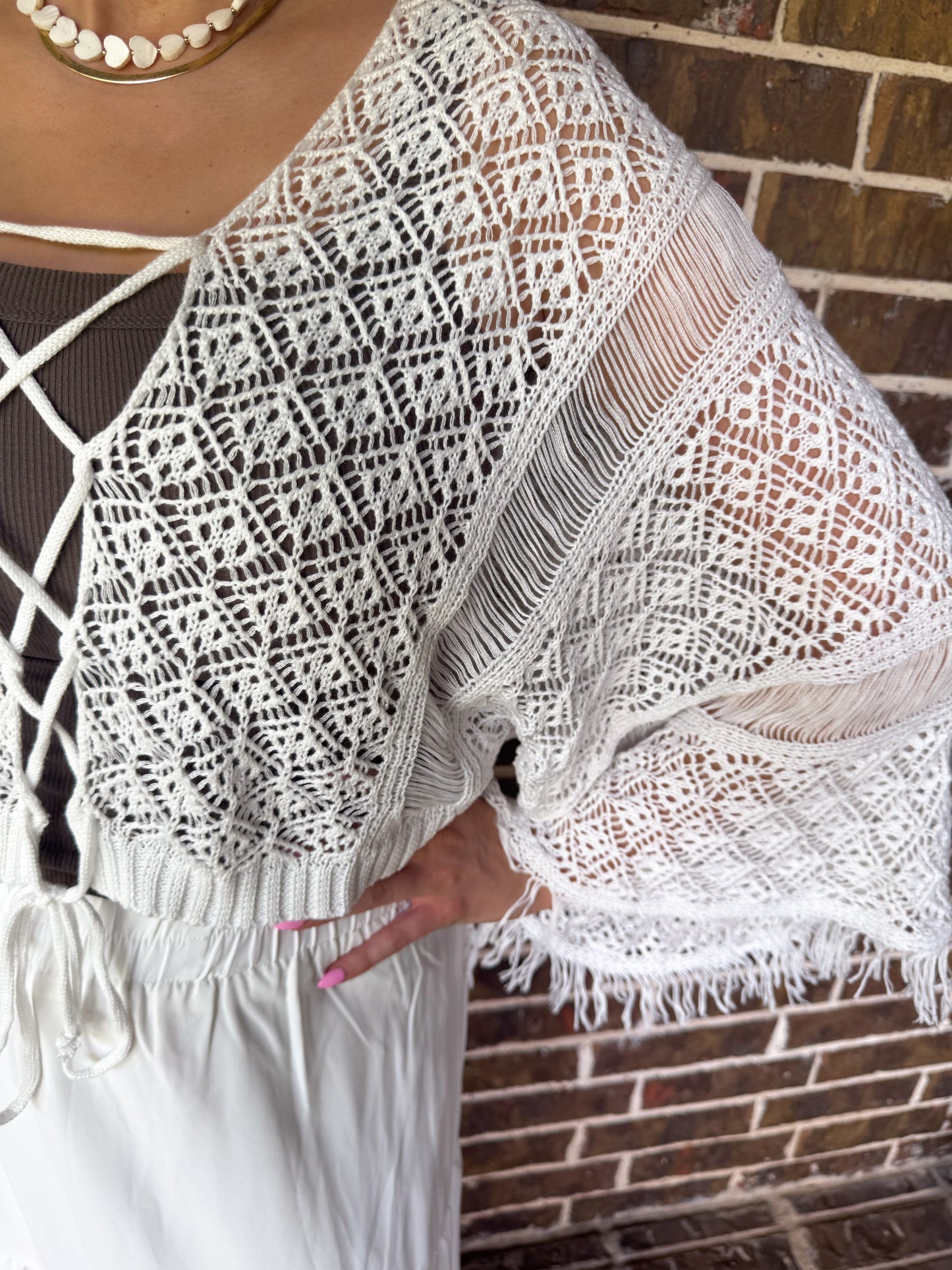 Boho Breeze Cropped Crochet Kimono