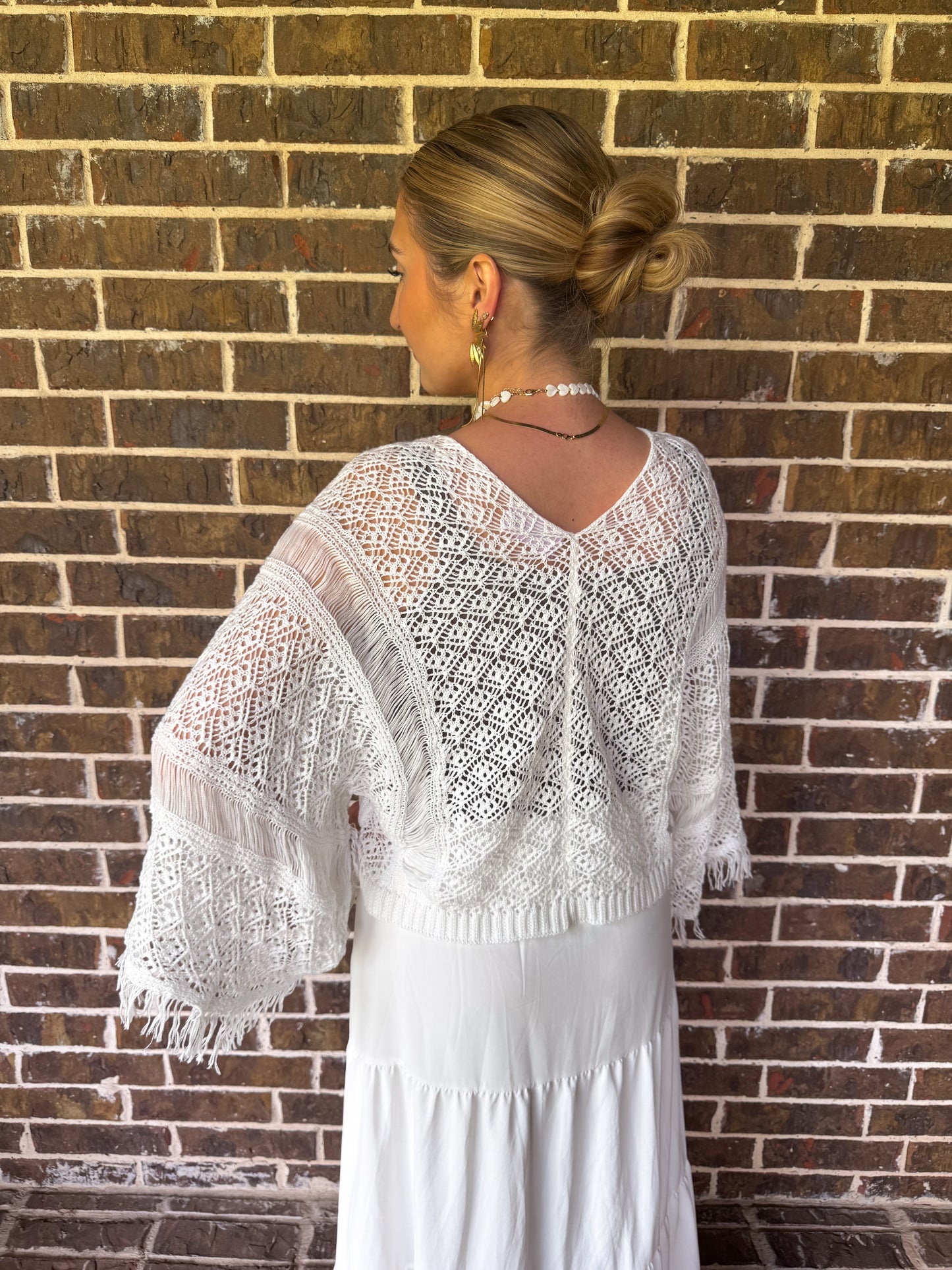 Boho Breeze Cropped Crochet Kimono
