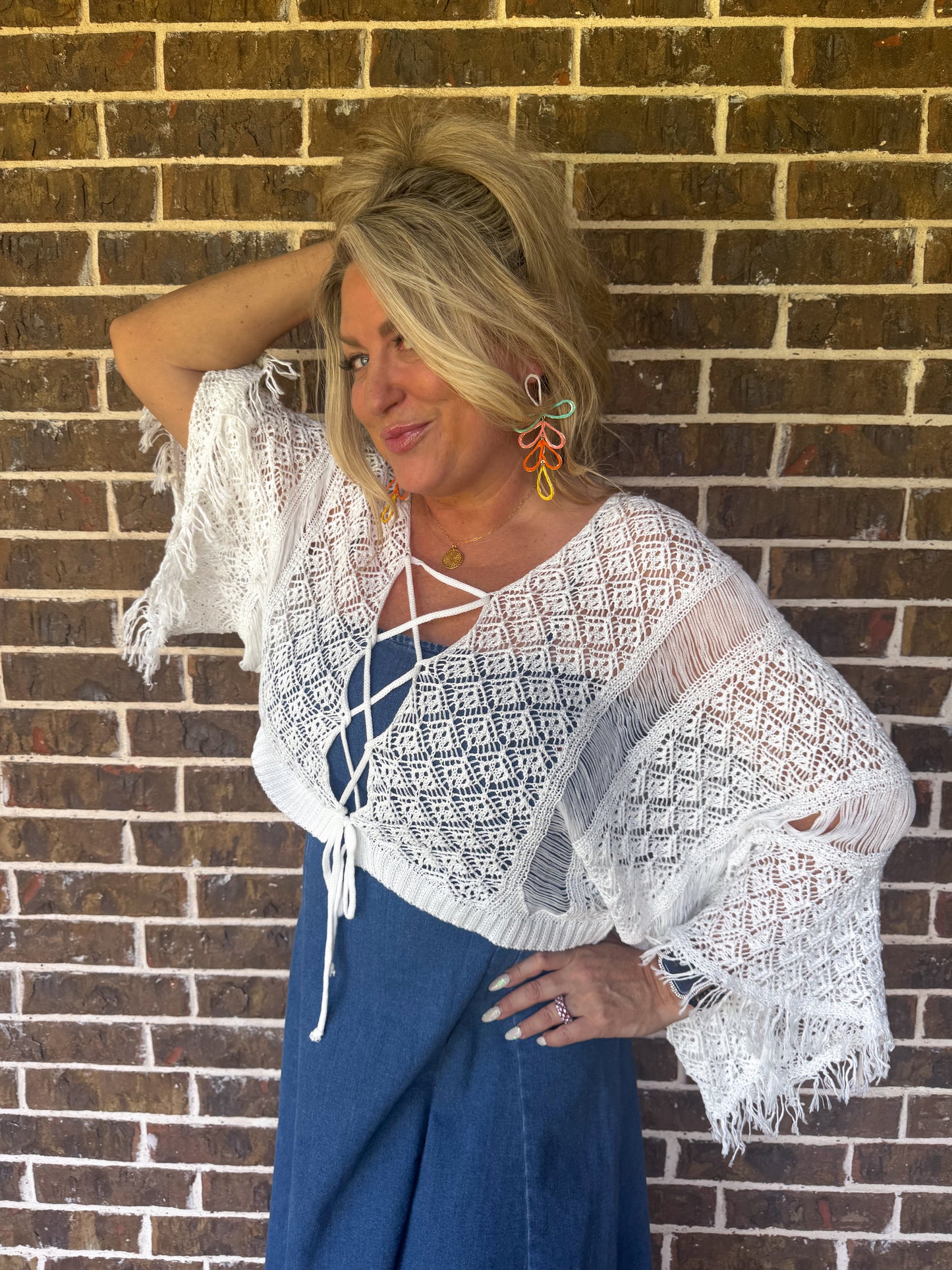 Boho Breeze Cropped Crochet Kimono