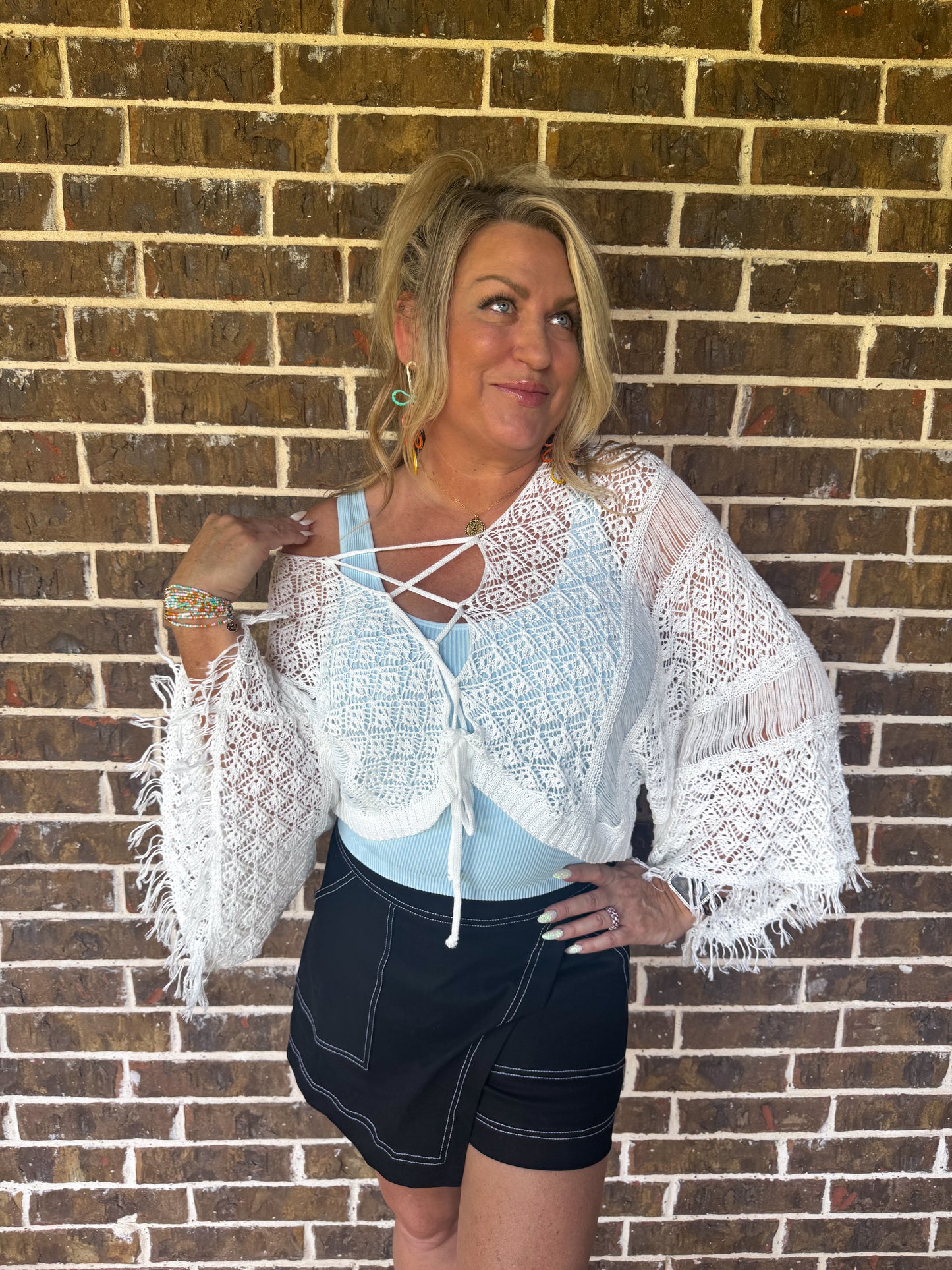 Boho Breeze Cropped Crochet Kimono