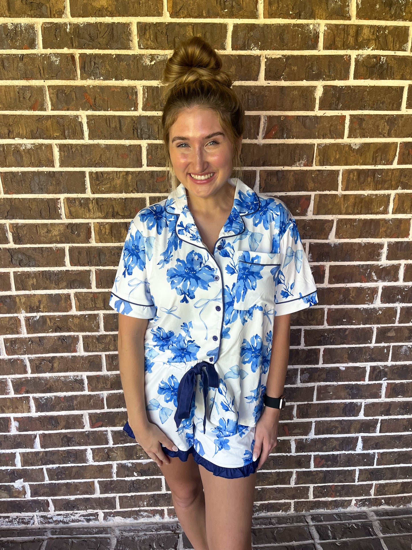 Blue Blossom Pajama Shorts Set
