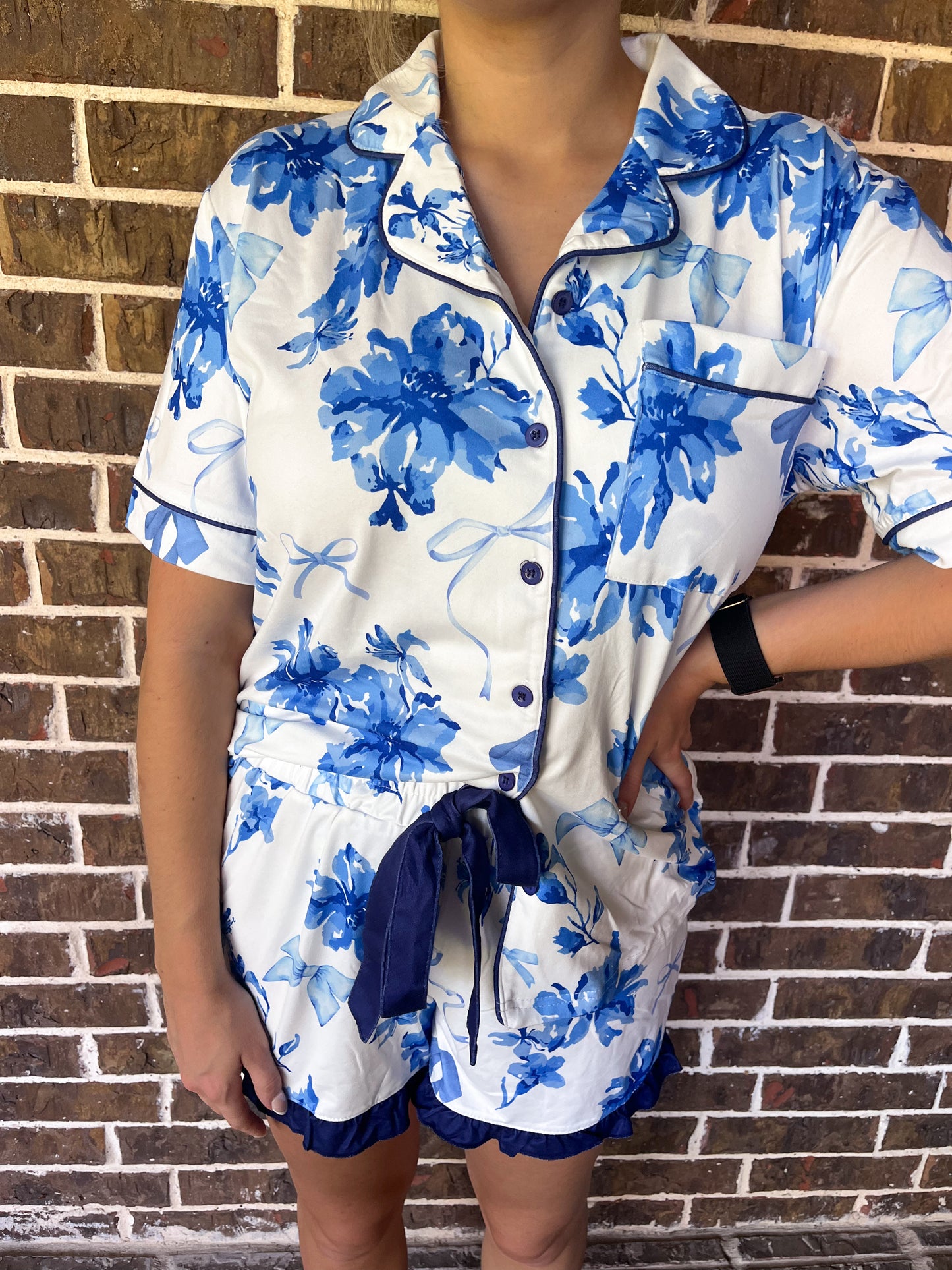 Blue Blossom Pajama Shorts Set