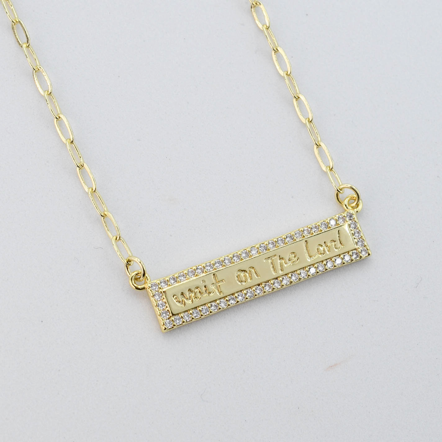 Wait on the Lord Scripture Gold Bar Necklace