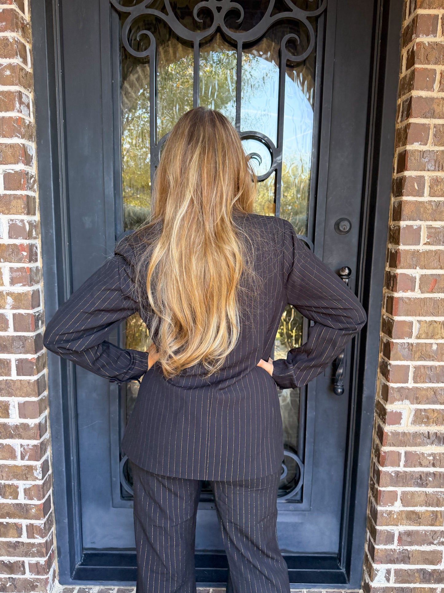 Black & Gold Pinstripe Pantsuit Set