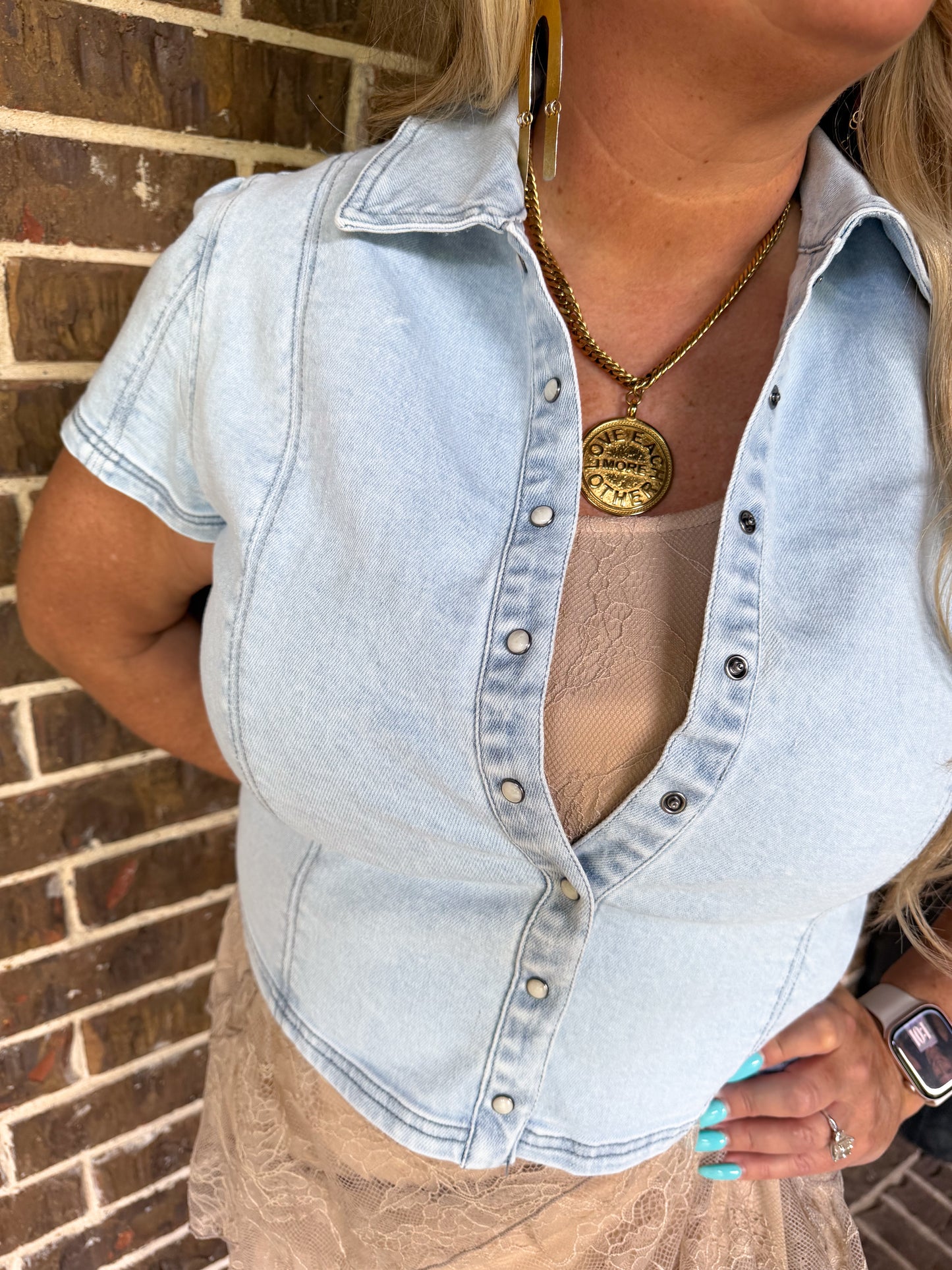 NEW Light Blue Denim Button Shirt