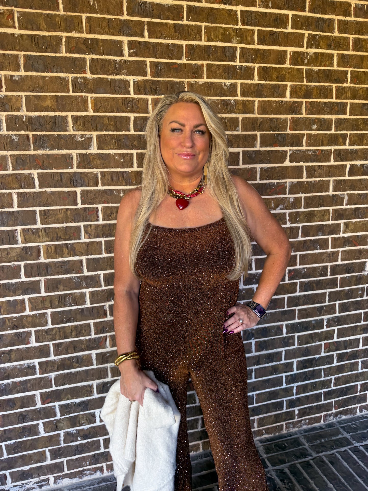 Bronze Shimmer Wide-Leg Jumpsuit