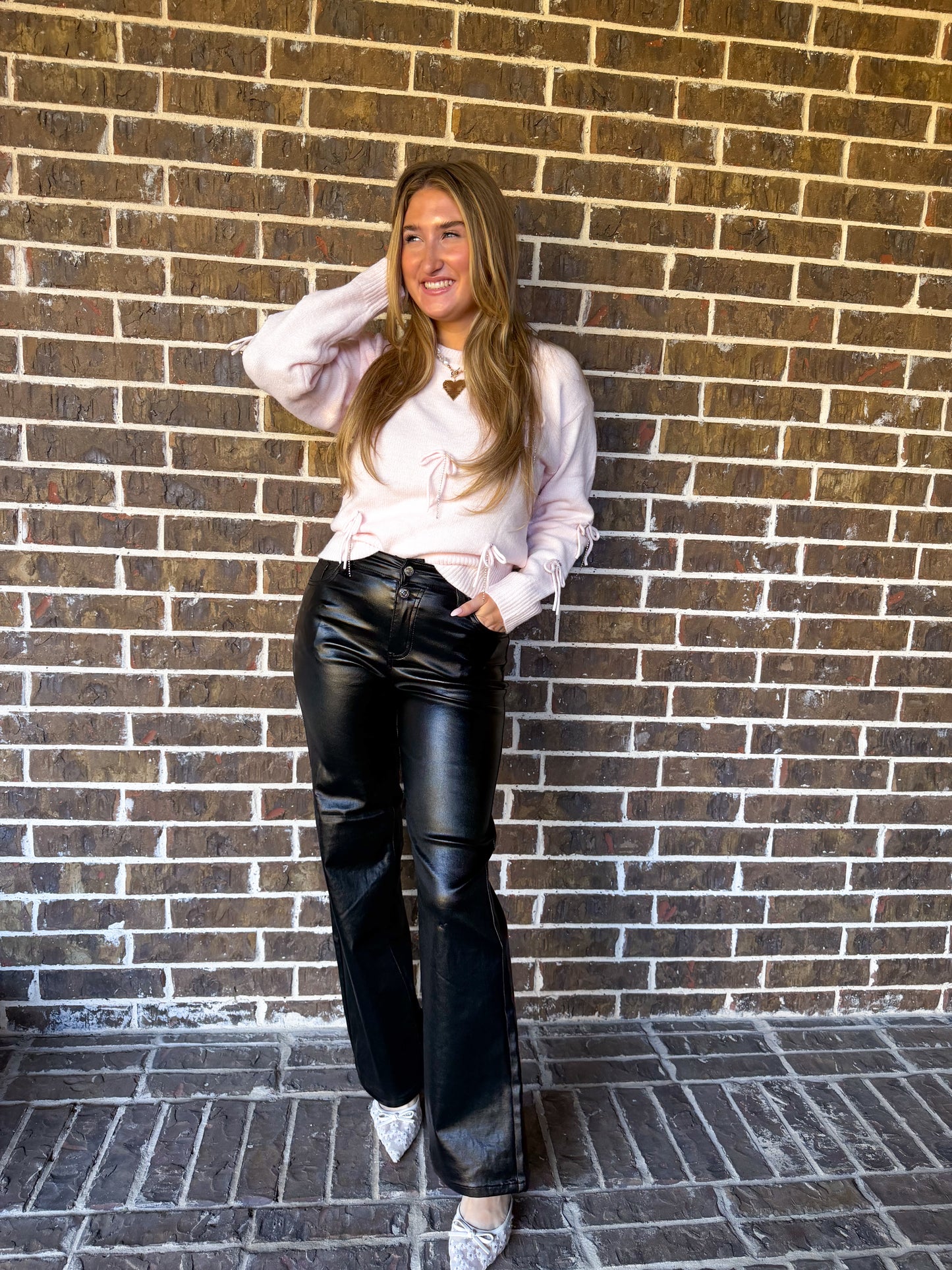 Black Faux Leather Straight-Leg Pants