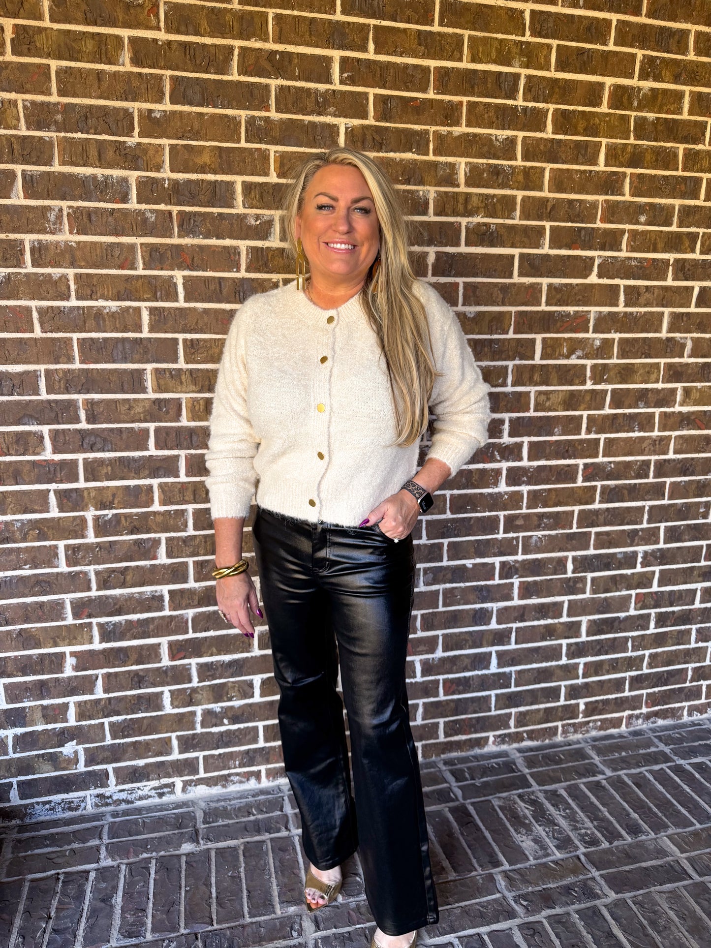 Black Faux Leather Straight-Leg Pants