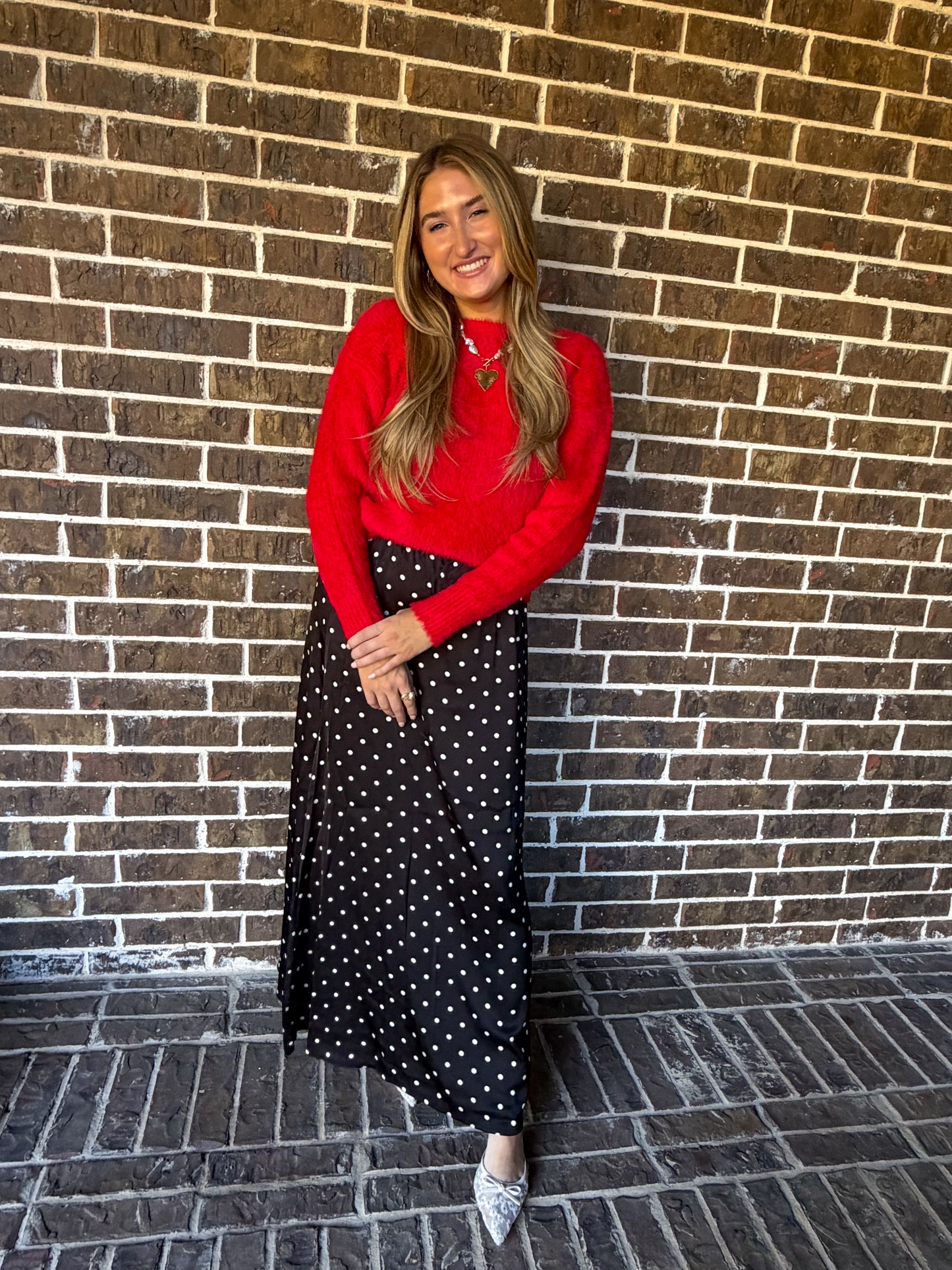 Red Fuzzy Twist-Back Sweater