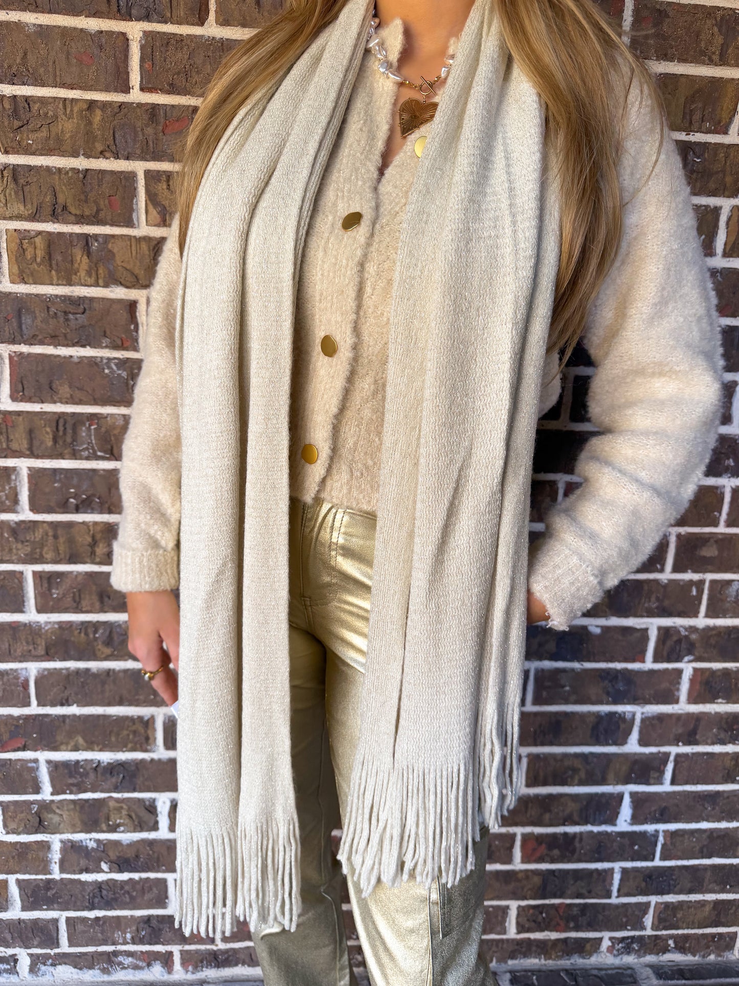 Cream Fringe Winter Scarf