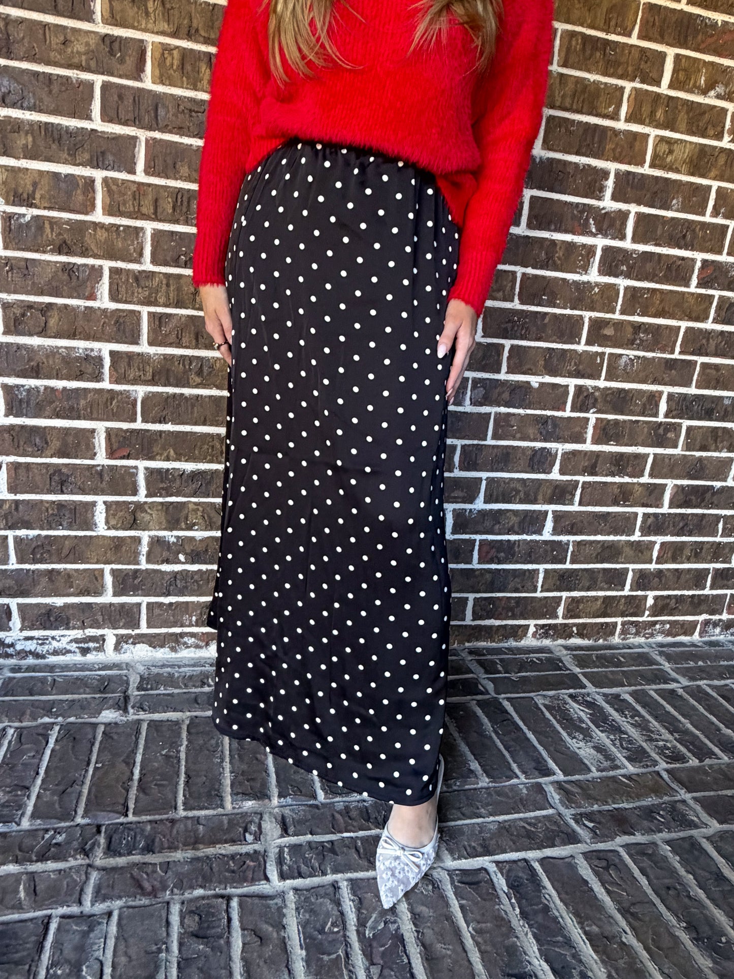 Polka Dot Satin Maxi Skirt