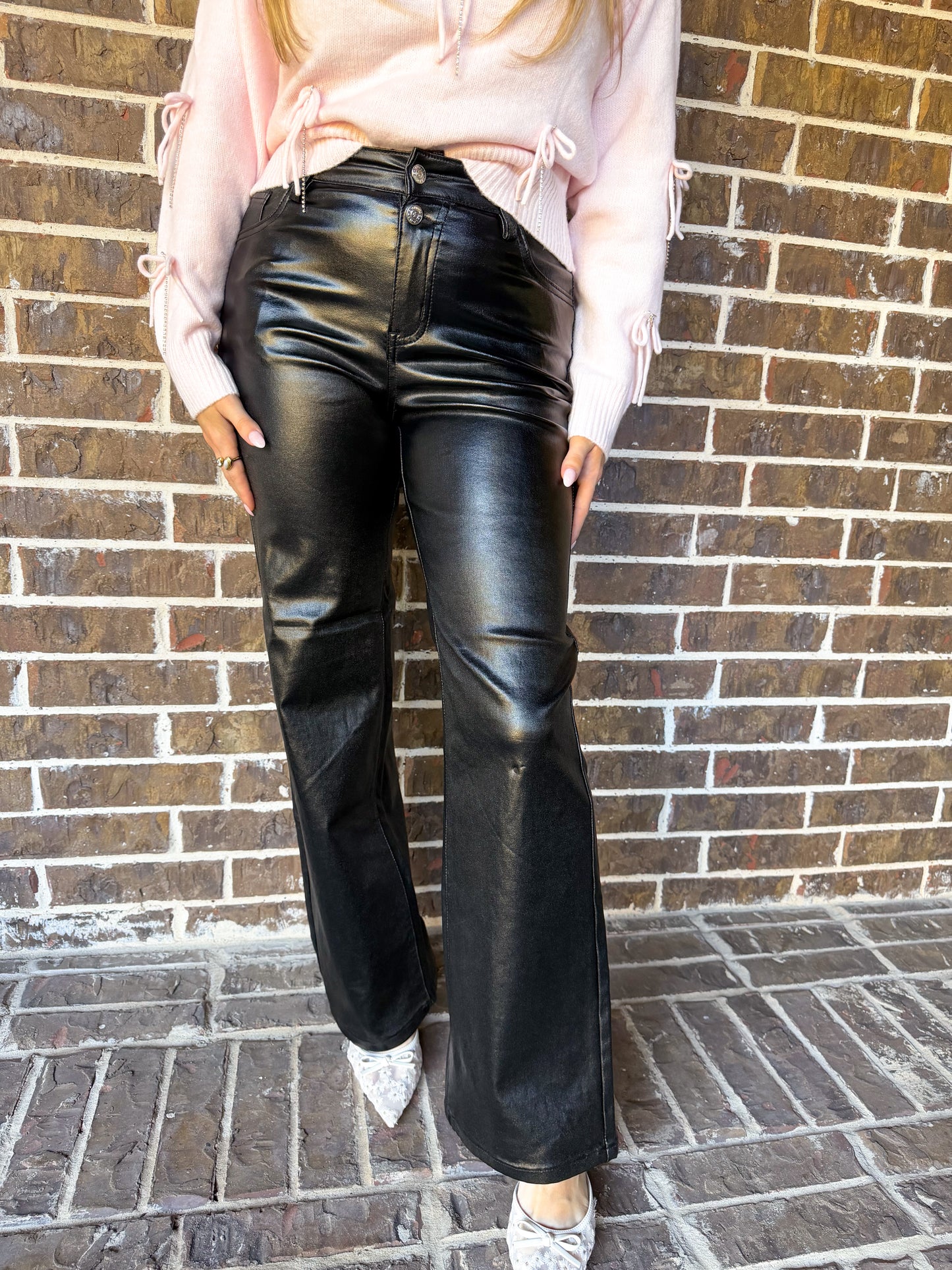 Black Faux Leather Straight-Leg Pants