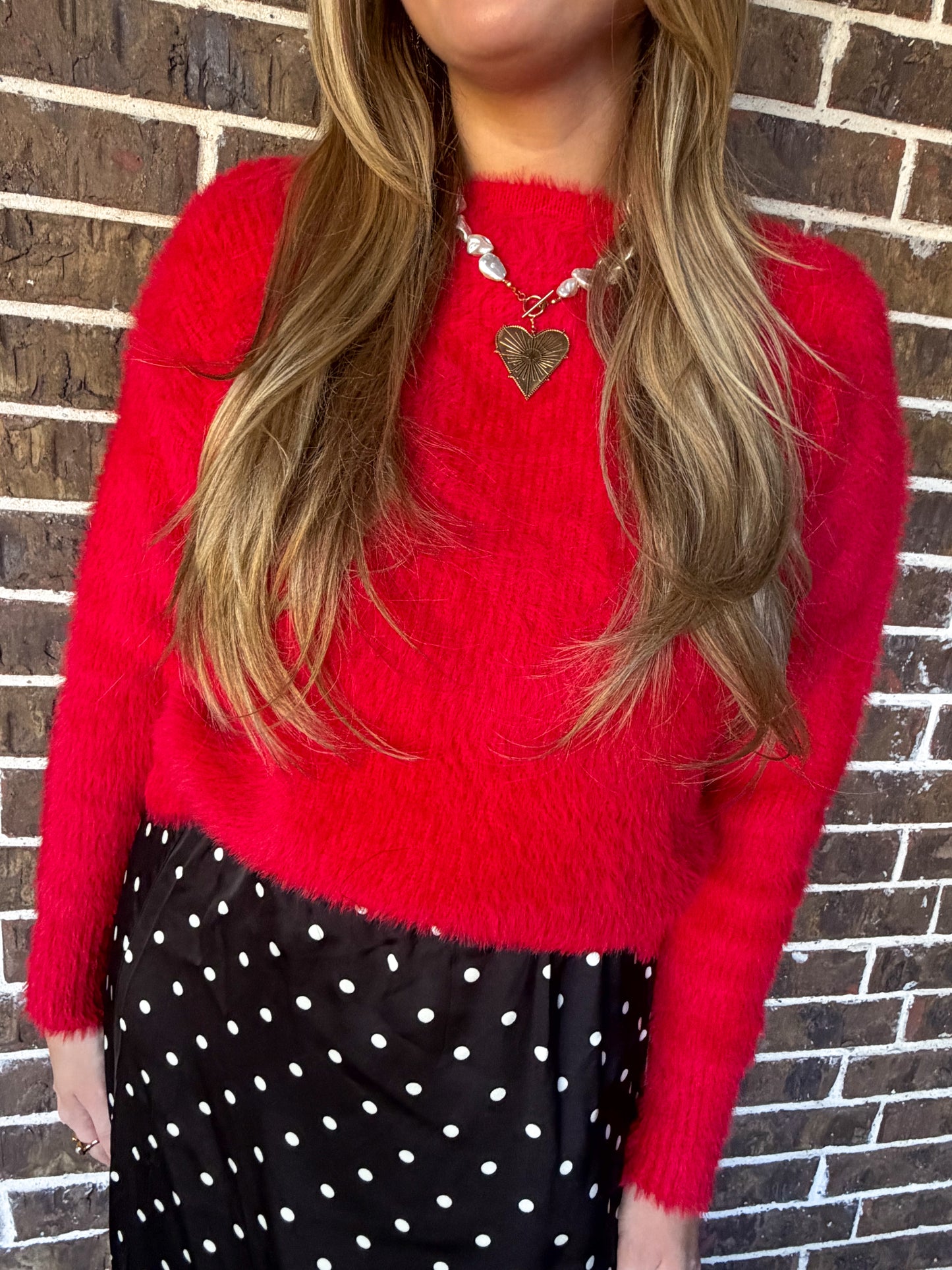 Red Fuzzy Twist-Back Sweater