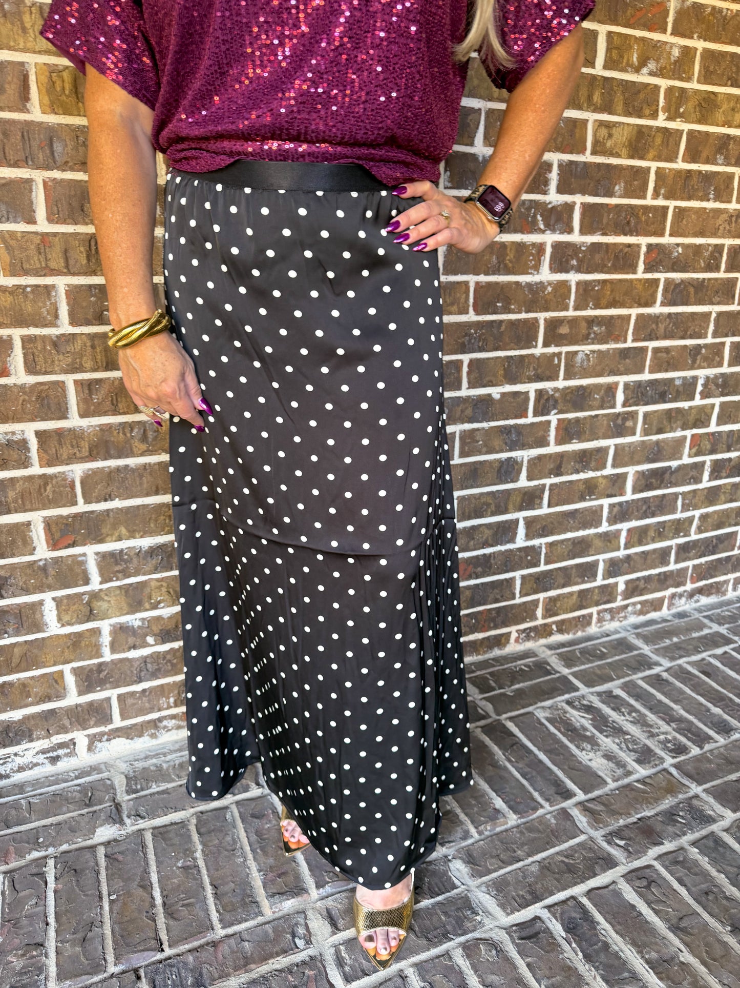 Polka Dot Satin Maxi Skirt