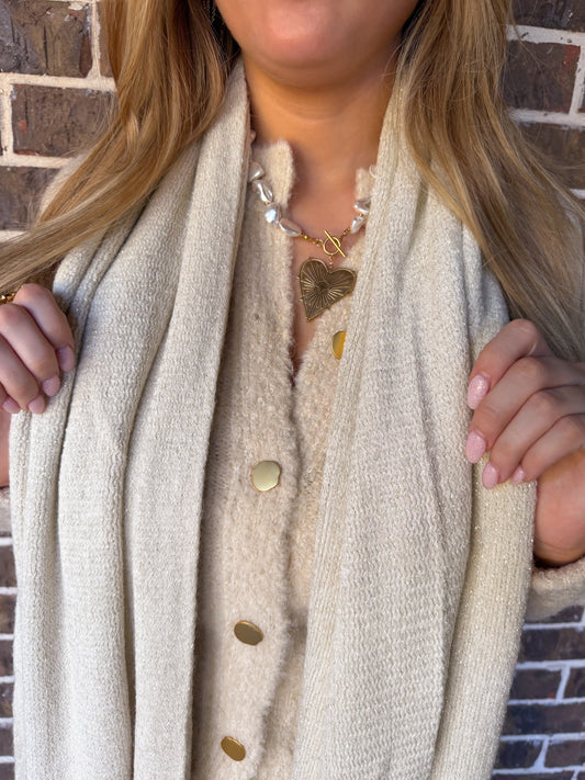 Cream Fringe Winter Scarf