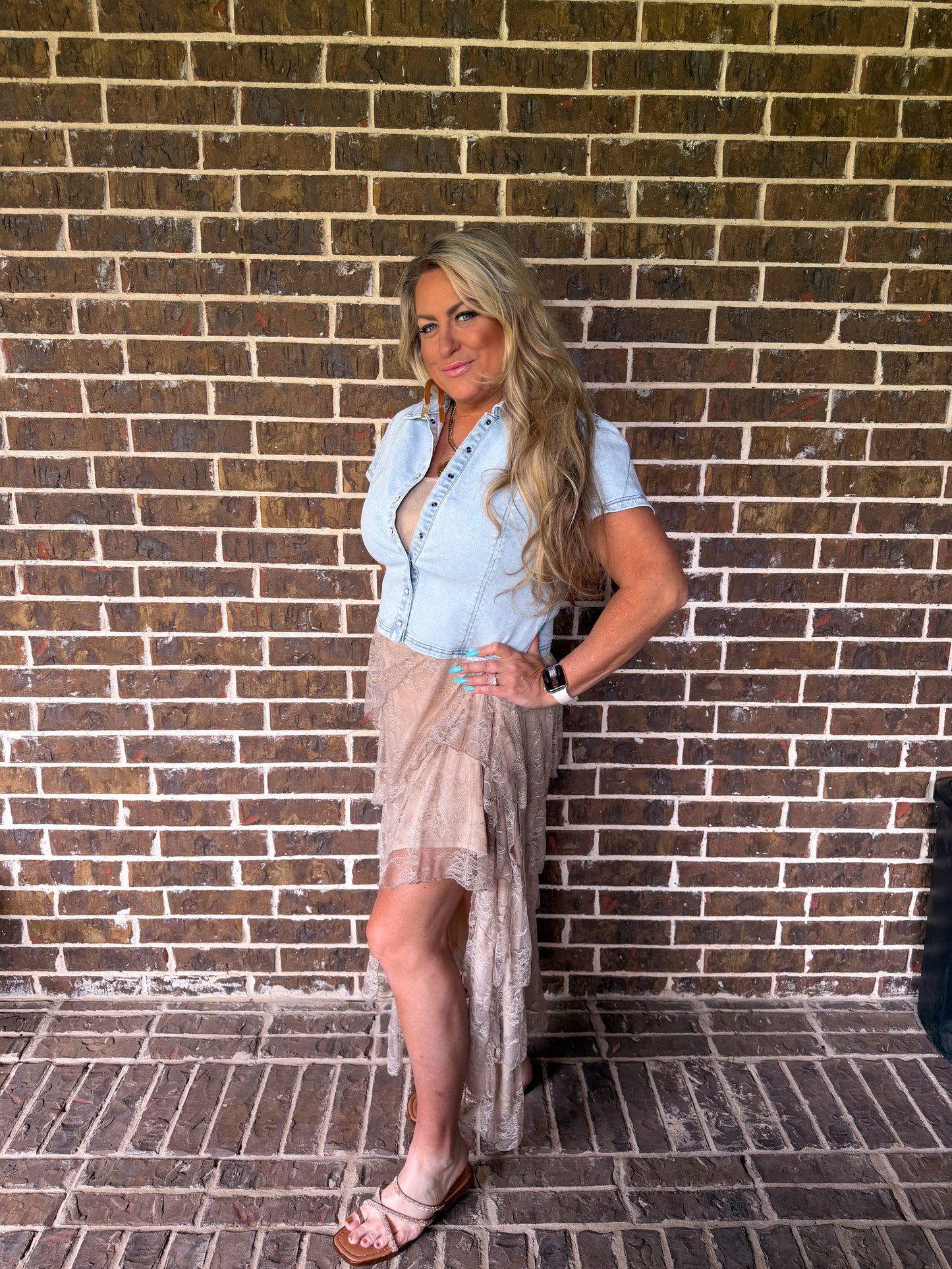 Taupe Lace Tiered Midi Dress