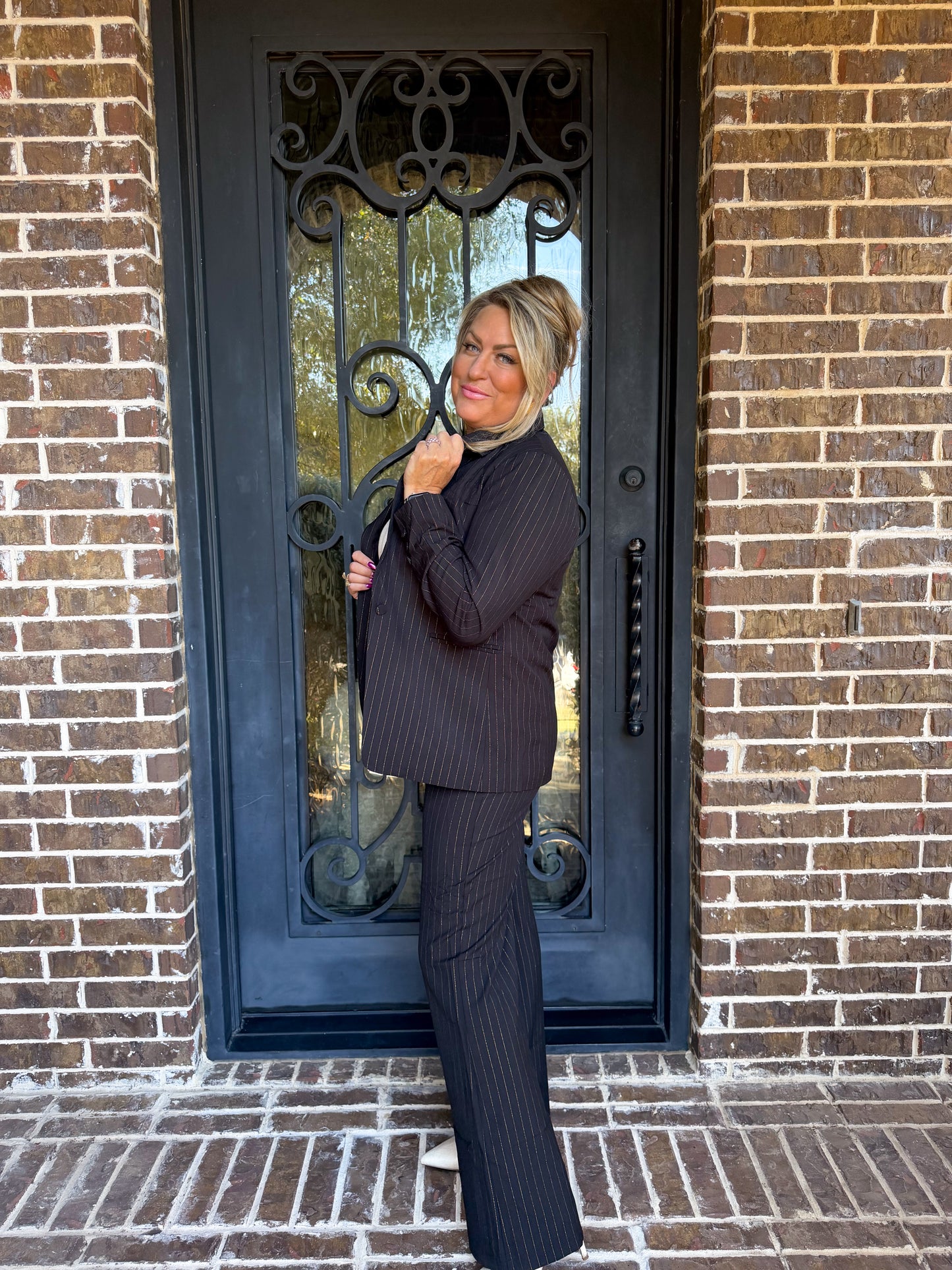 Black & Gold Pinstripe Pantsuit Set