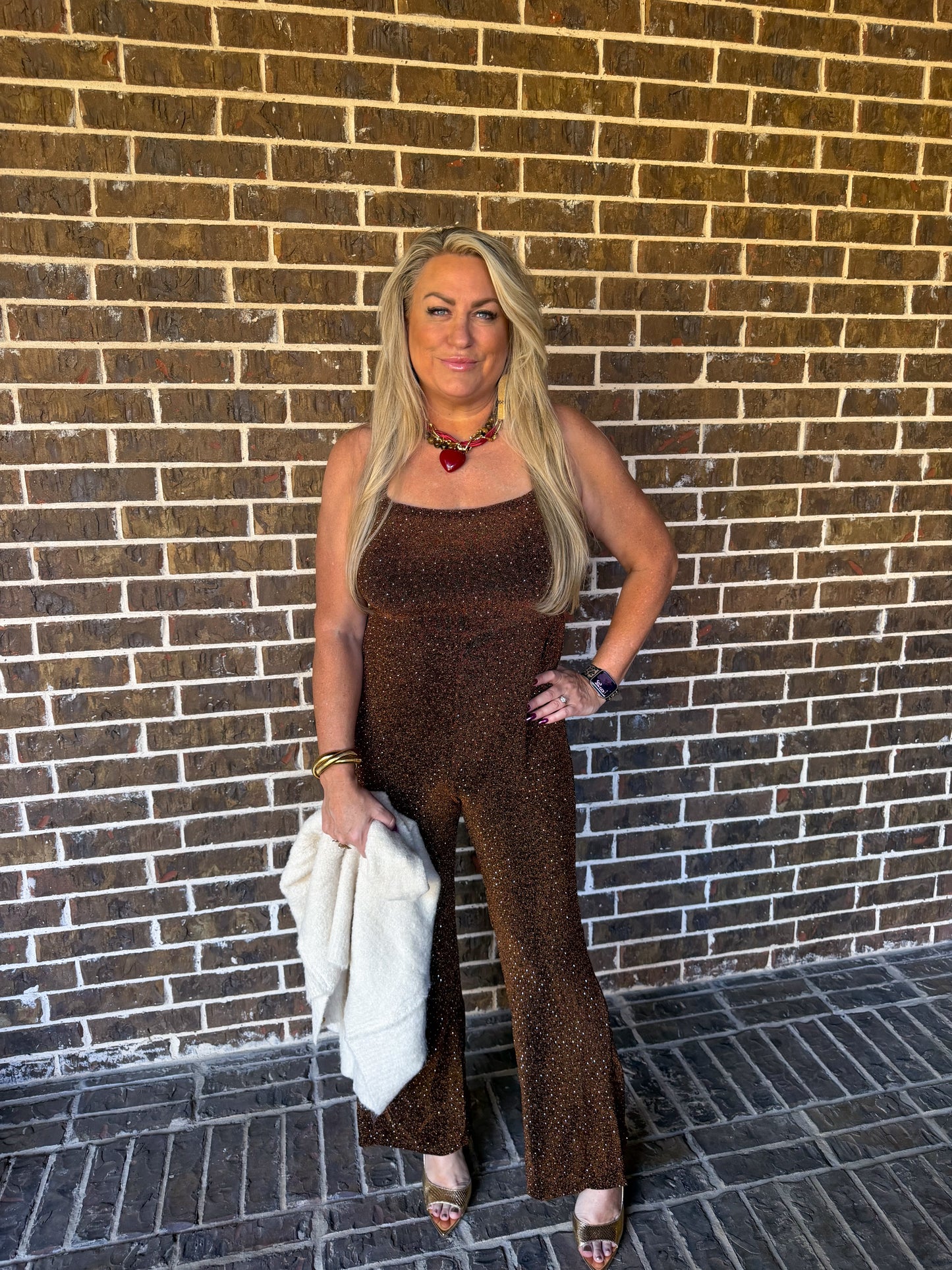 Bronze Shimmer Wide-Leg Jumpsuit