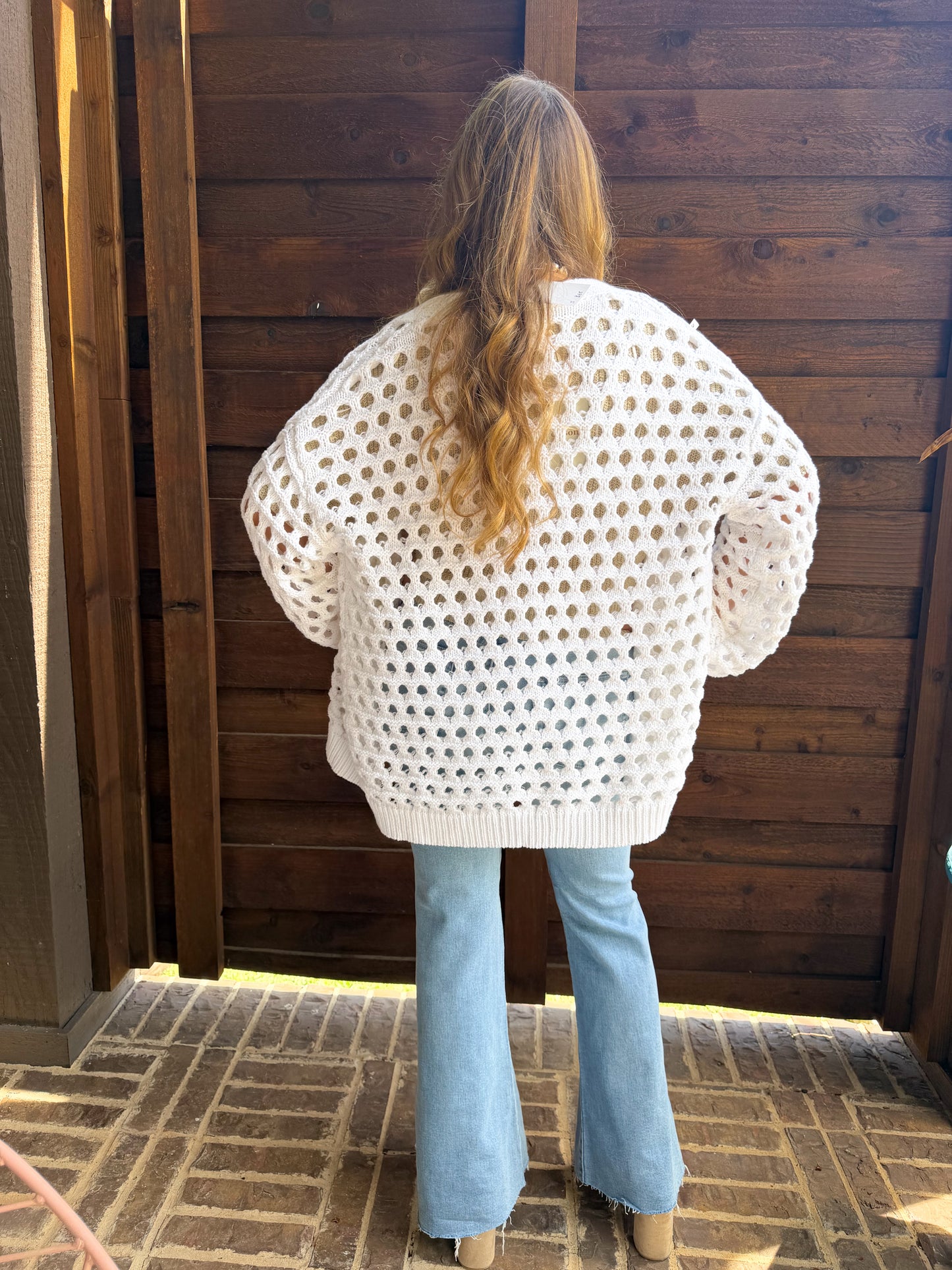 White Open Knit Lightweight Cardigan