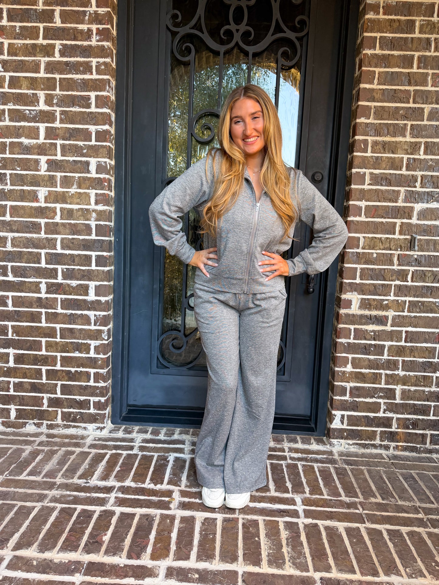 Grey Sparkle Zip-Up Lounge Set