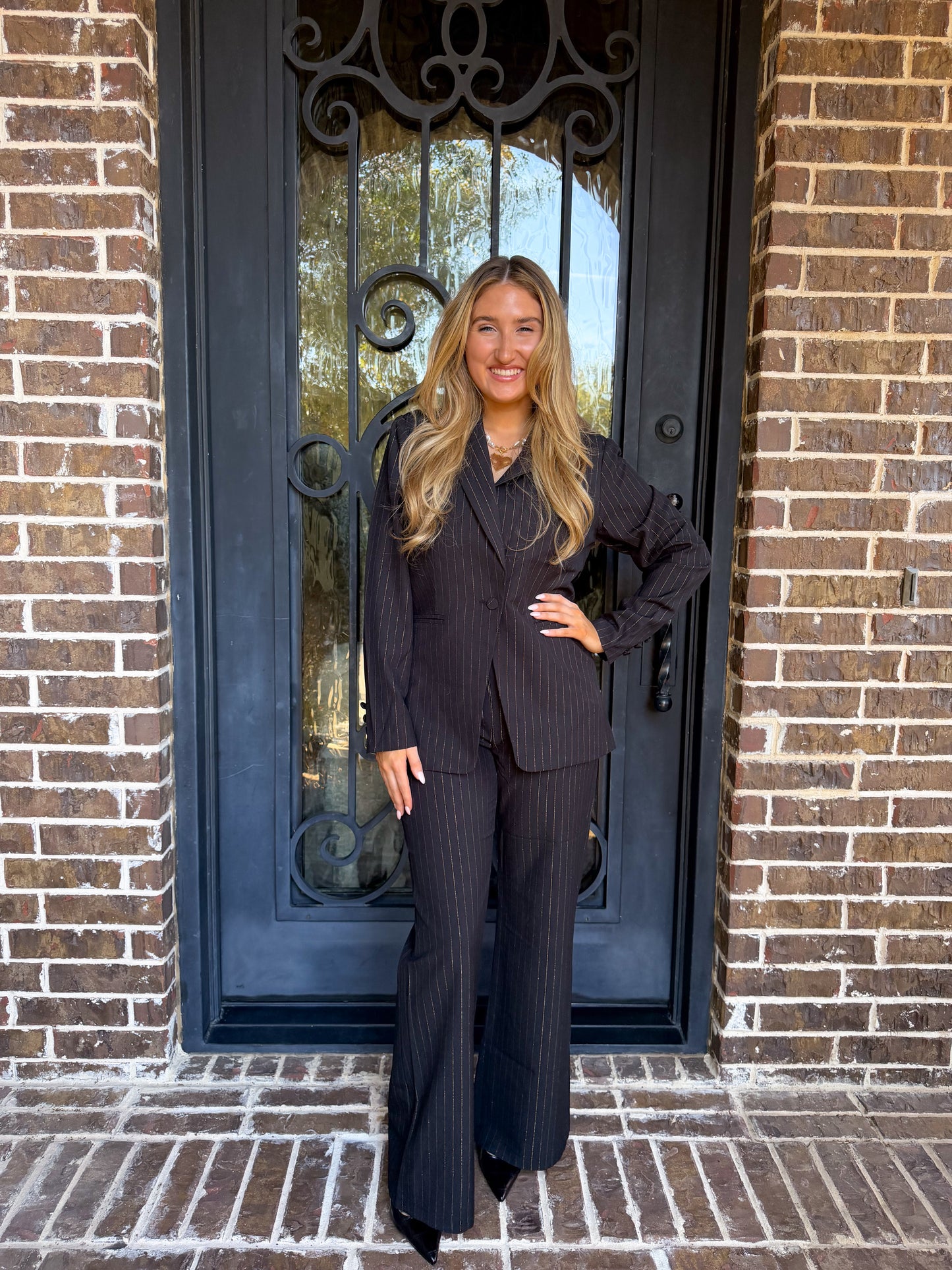 Black & Gold Pinstripe Pantsuit Set