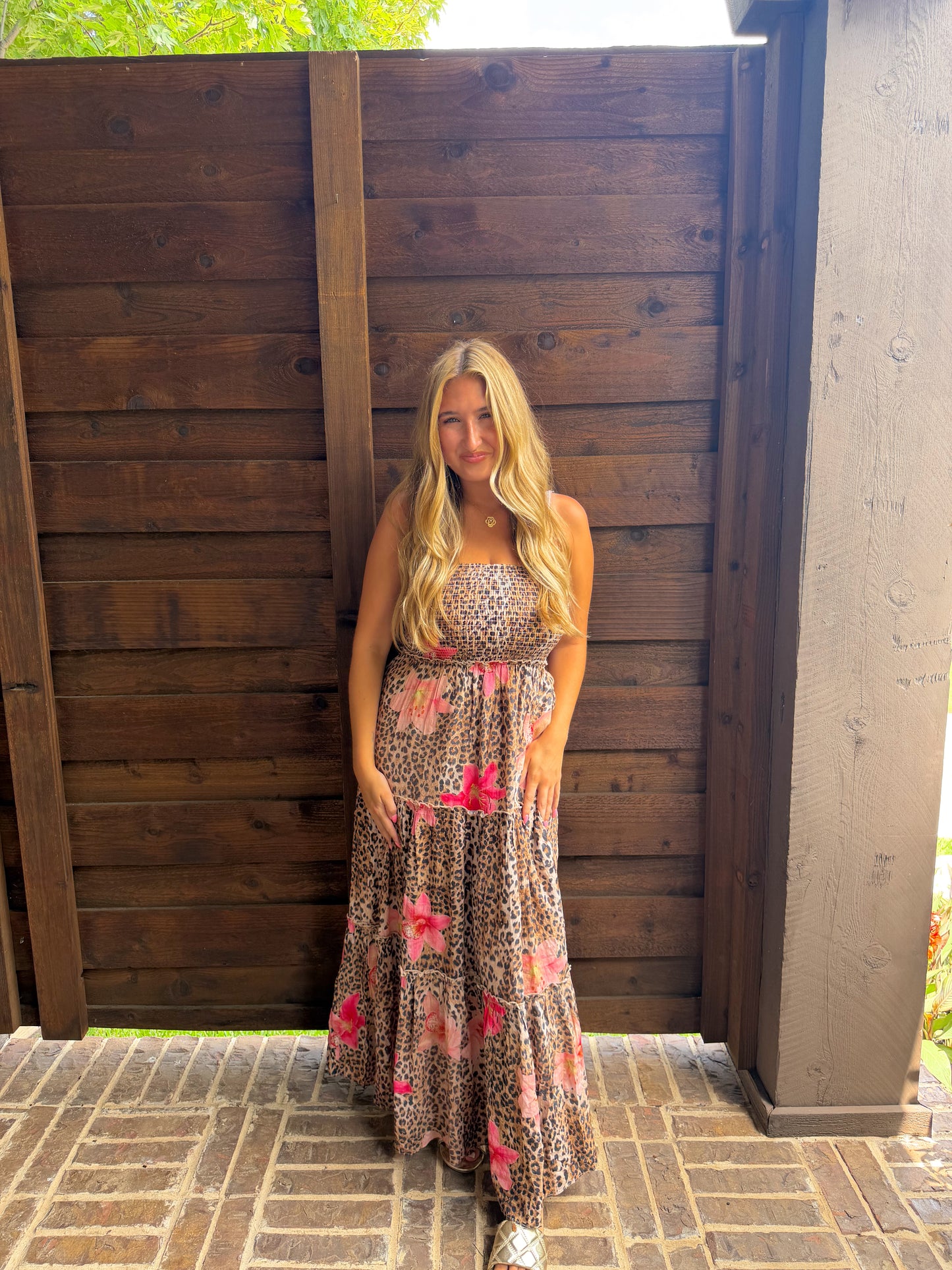 Wildflower Leopard Strapless Maxi Dress