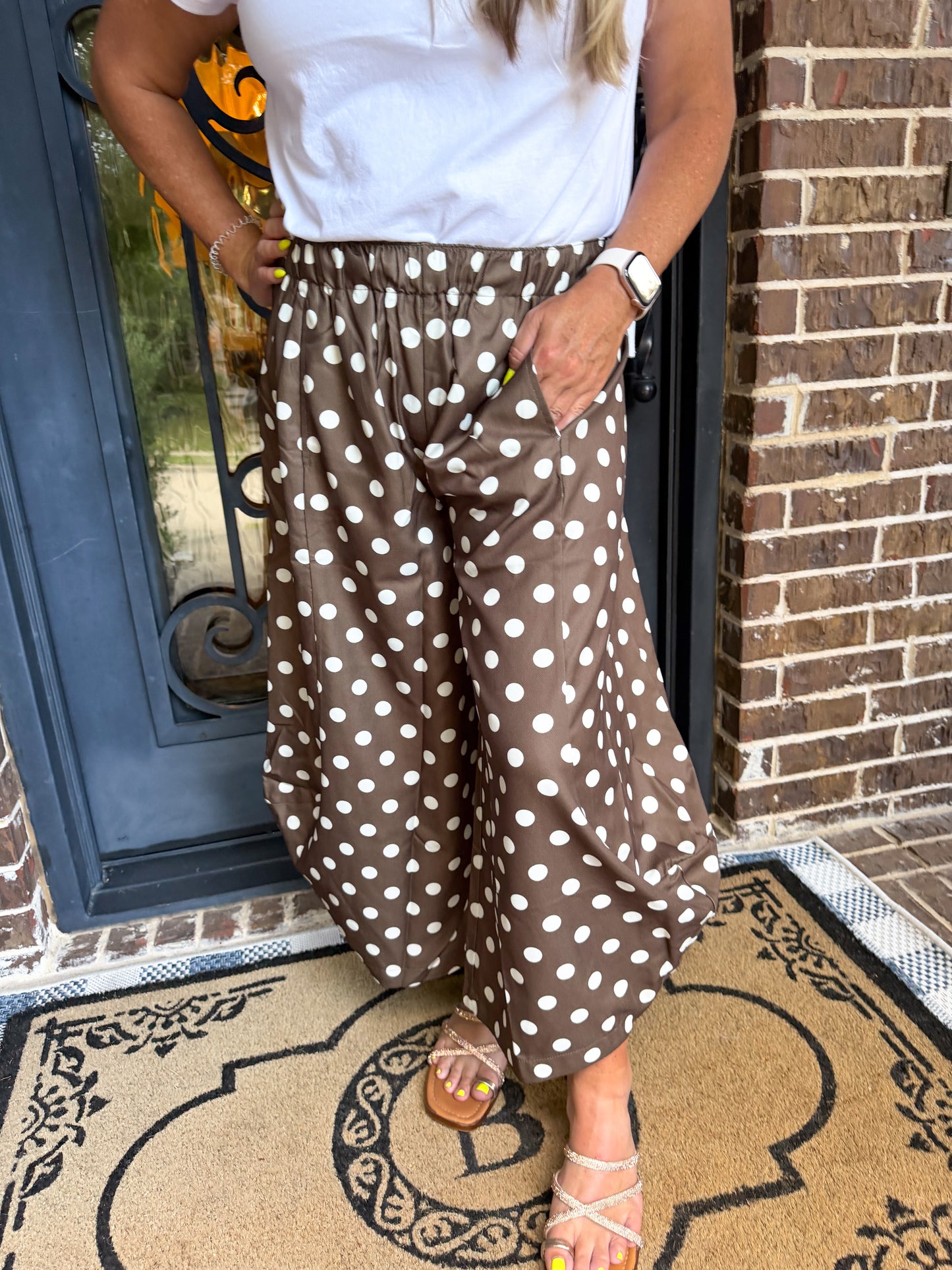Mocha Polka Dot Wide Leg Pants