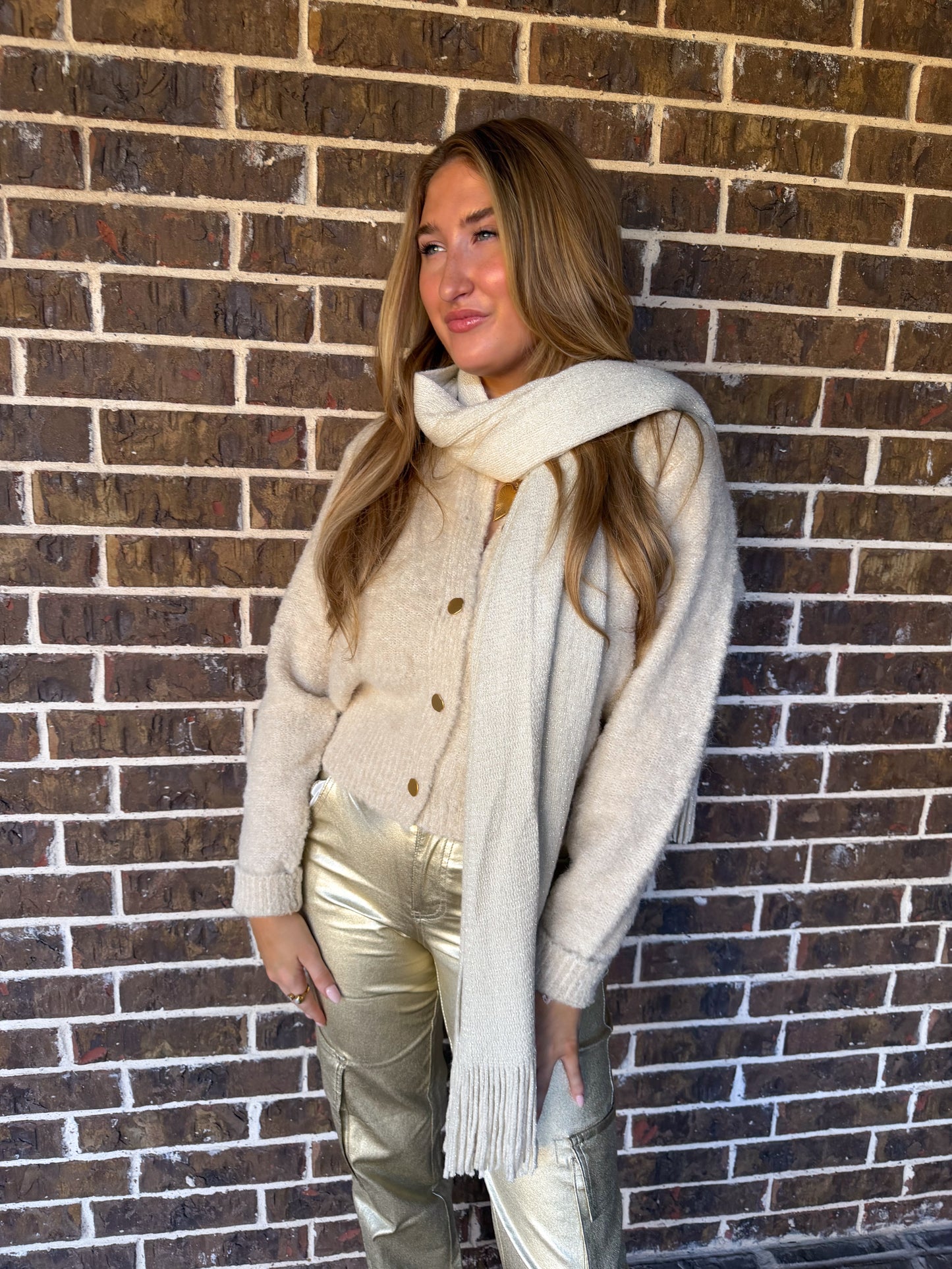 Cream Fringe Winter Scarf