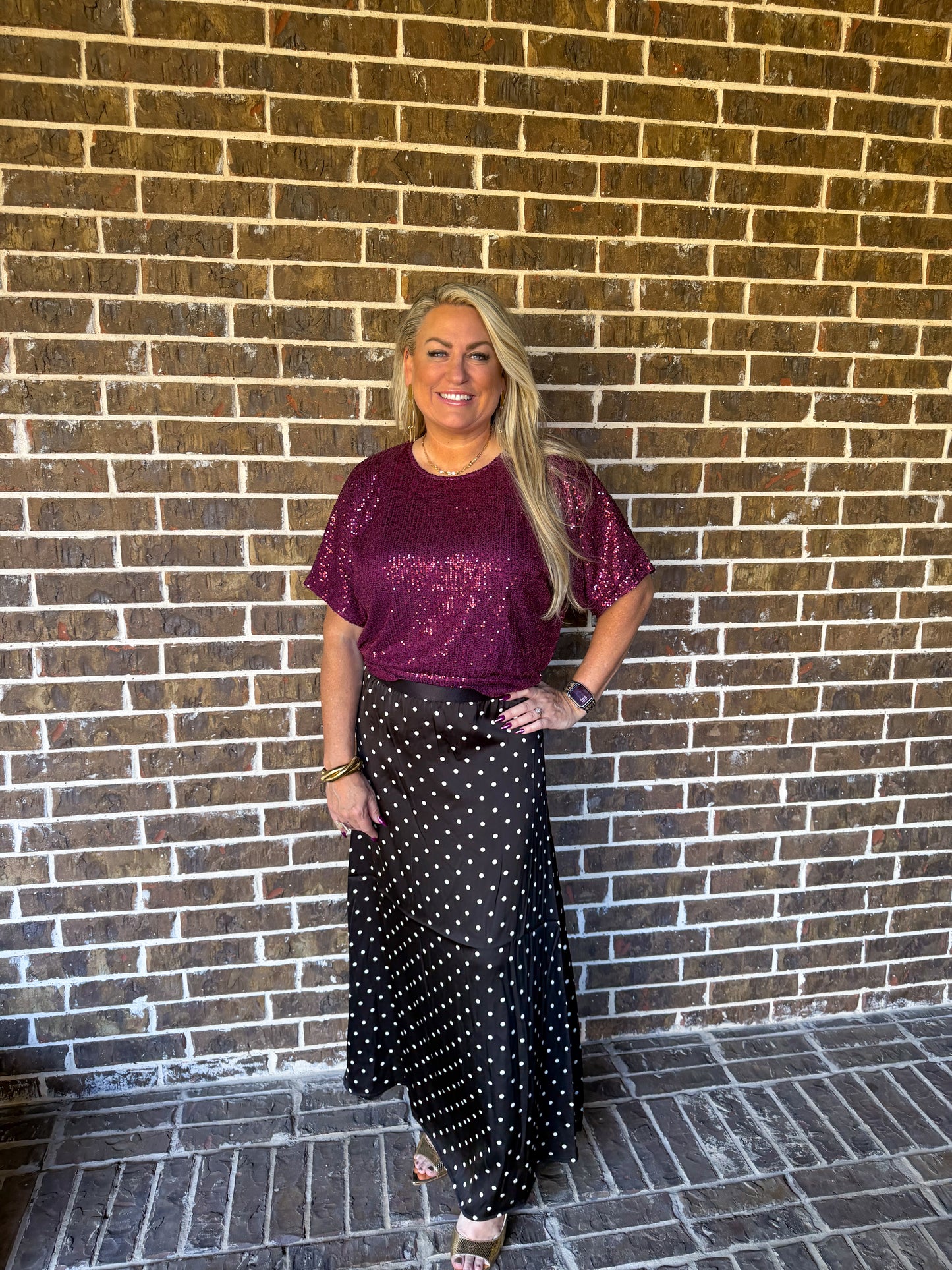 Plum Sequin Open-Back Top