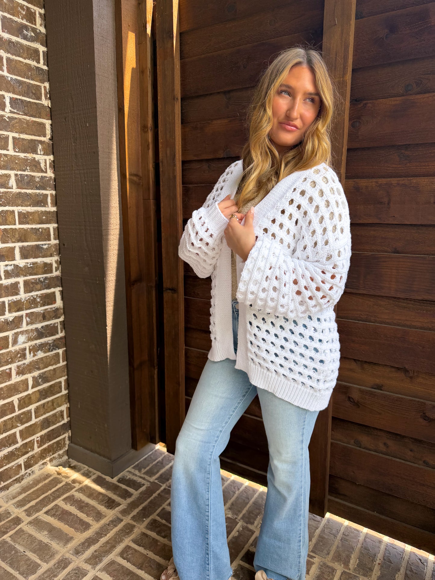 White Open Knit Lightweight Cardigan