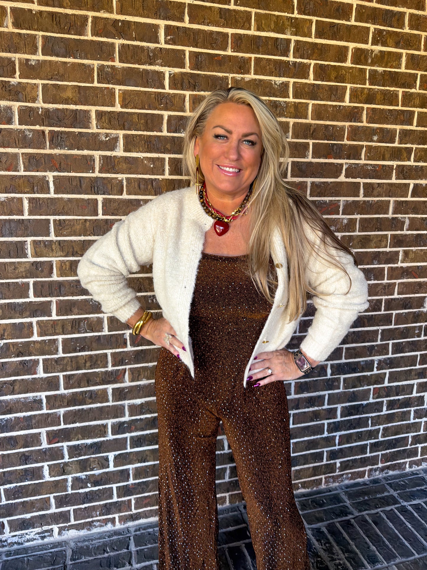 Bronze Shimmer Wide-Leg Jumpsuit