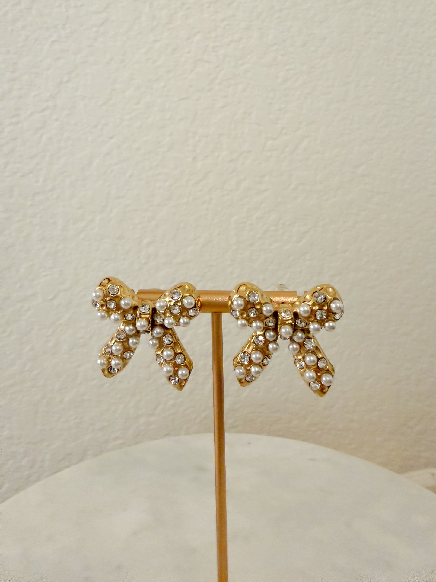 Pearl Bow Stud Earrings