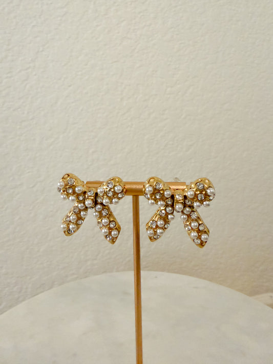Pearl Bow Stud Earrings