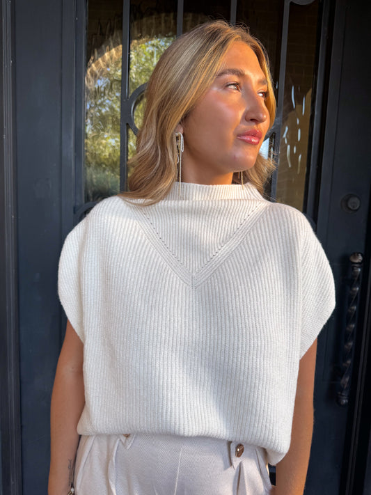Ivory Luxe Sleeveless Mock Neck Sweater