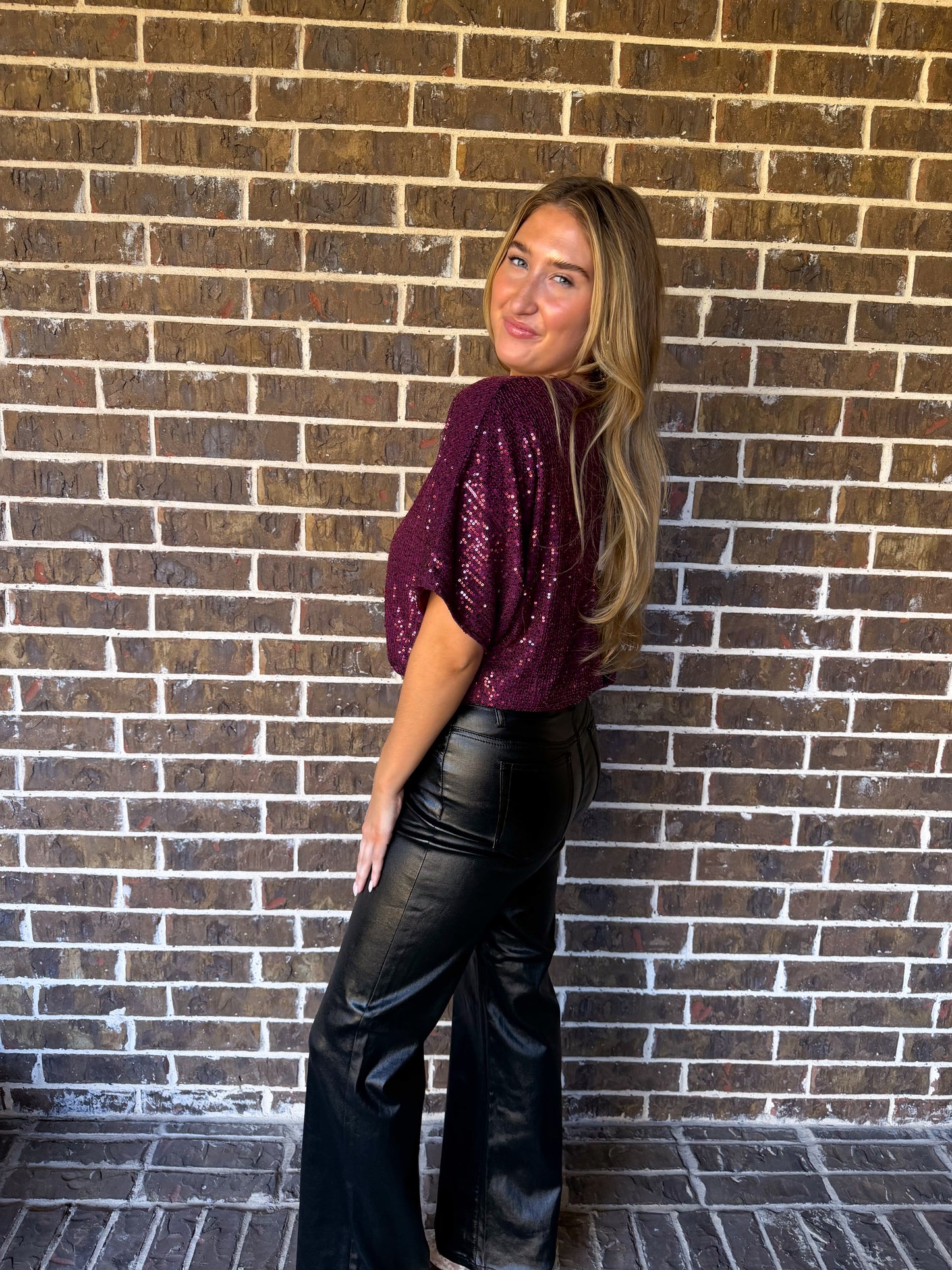 Black Faux Leather Straight-Leg Pants