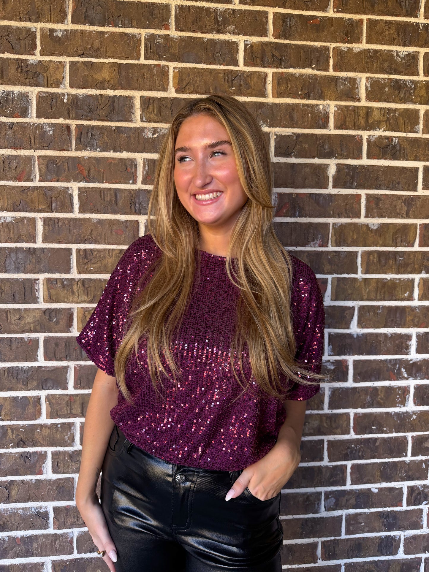 Plum Sequin Open-Back Top