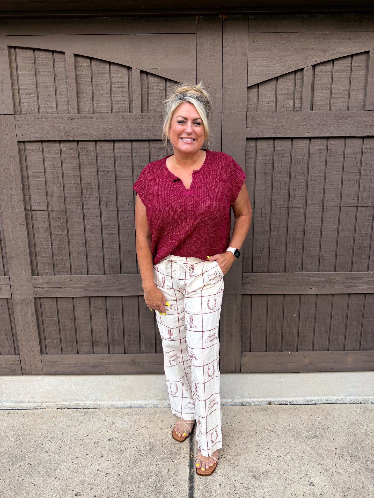 Maroon Knit Short Sleeve Sweater