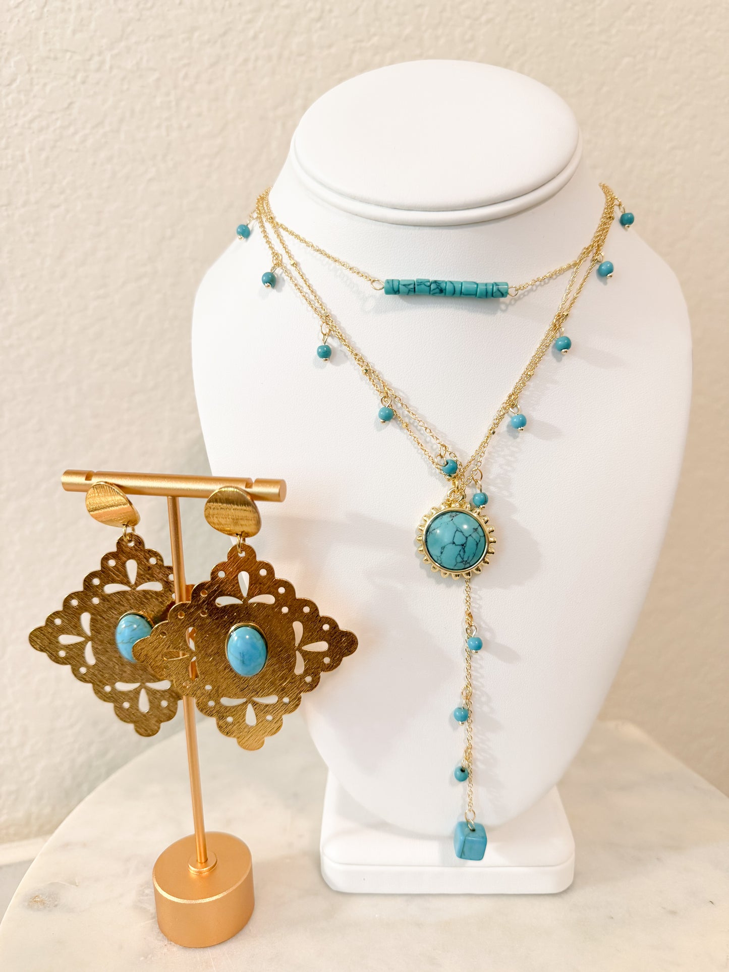 Layered Turquoise Charm Necklace