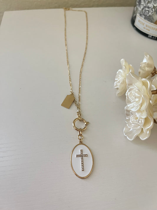 Gold Cross Oval Pendant Necklace