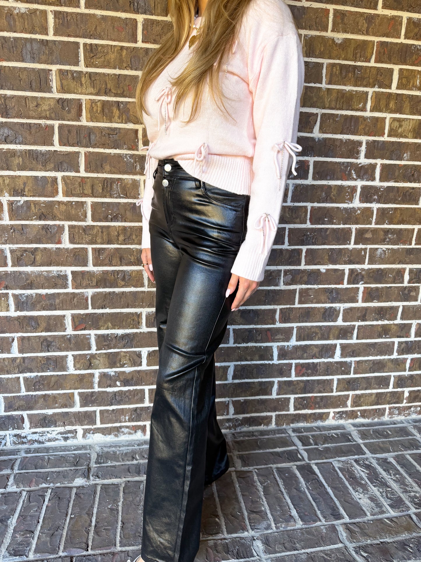 Pink Bow & Rhinestone Embellished Sweater