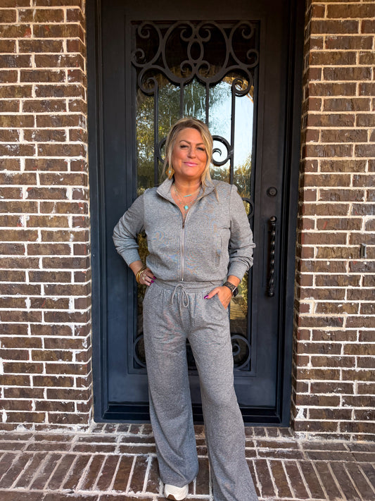 Grey Sparkle Zip-Up Lounge Set