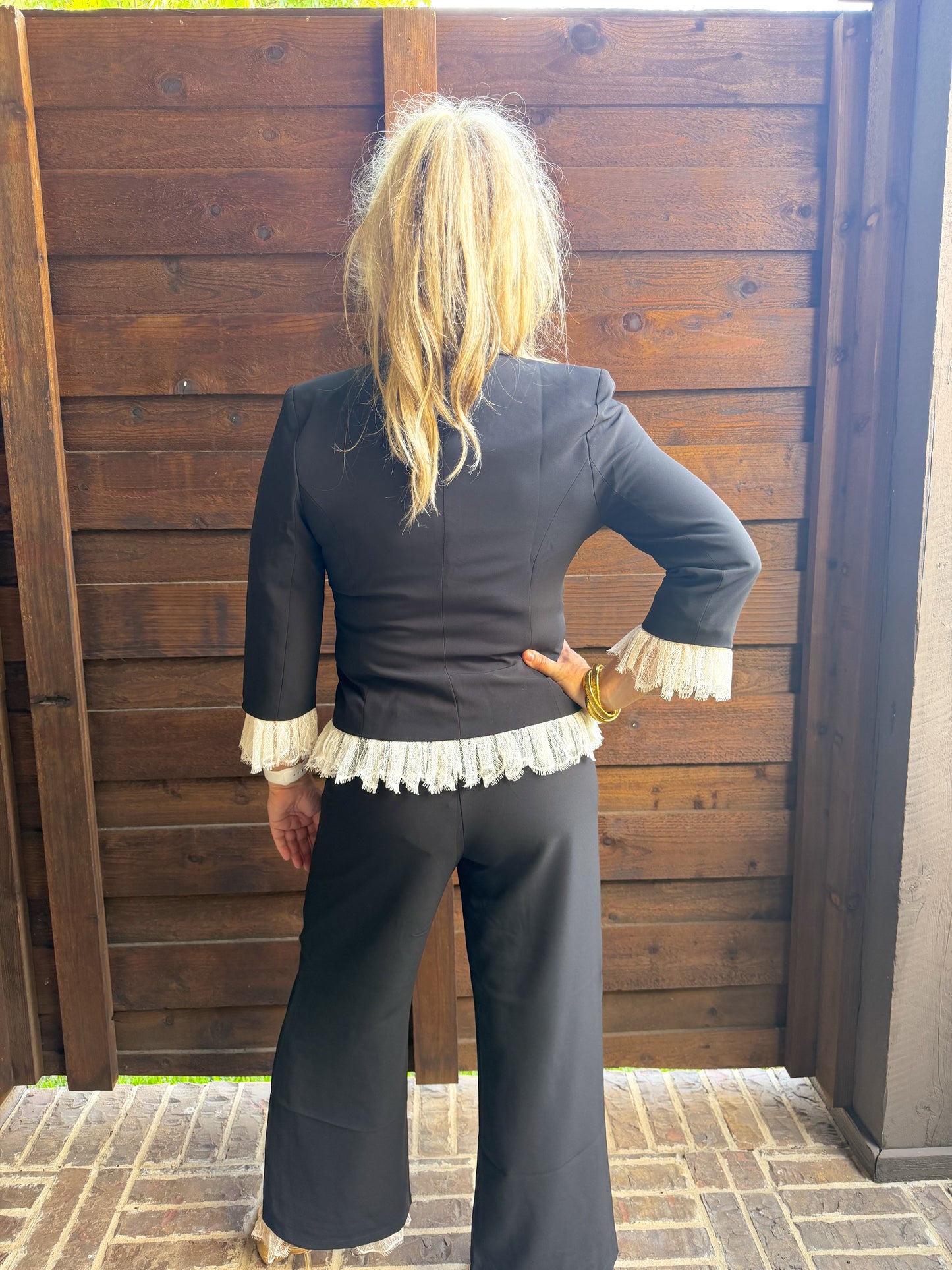Midnight Lace Trim Pant Suit Set