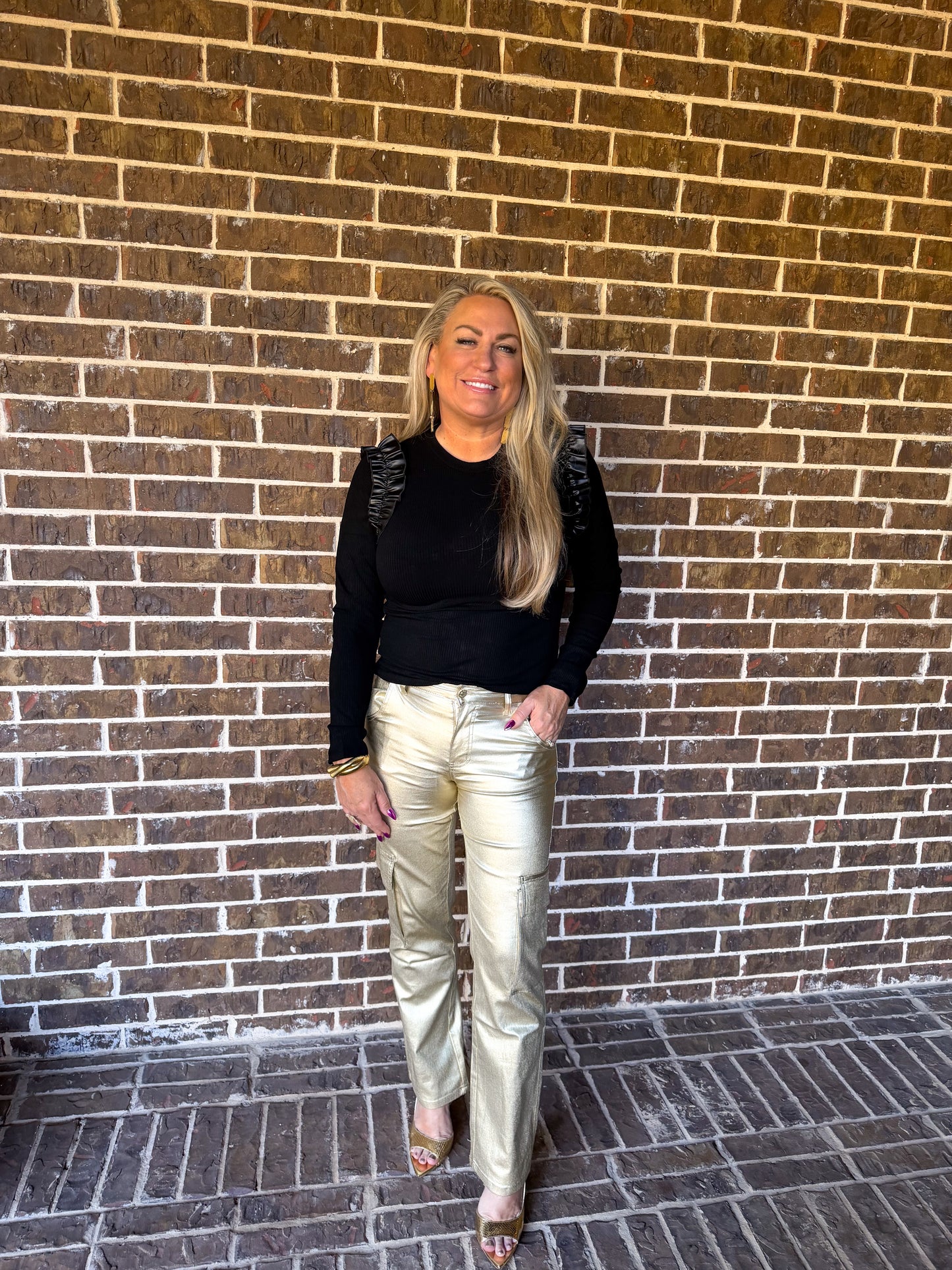 Metallic Gold Straight-Leg Pants