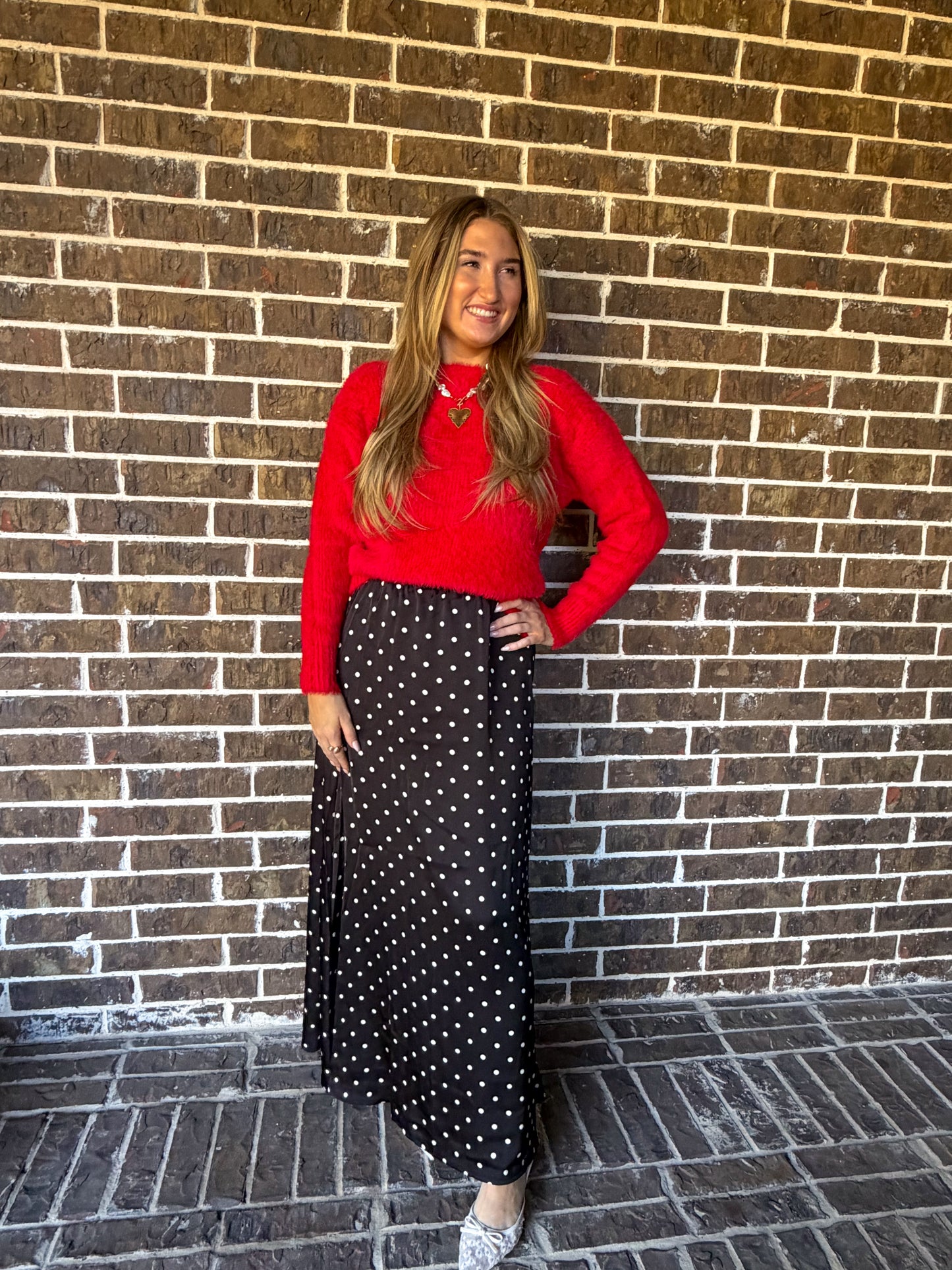 Polka Dot Satin Maxi Skirt